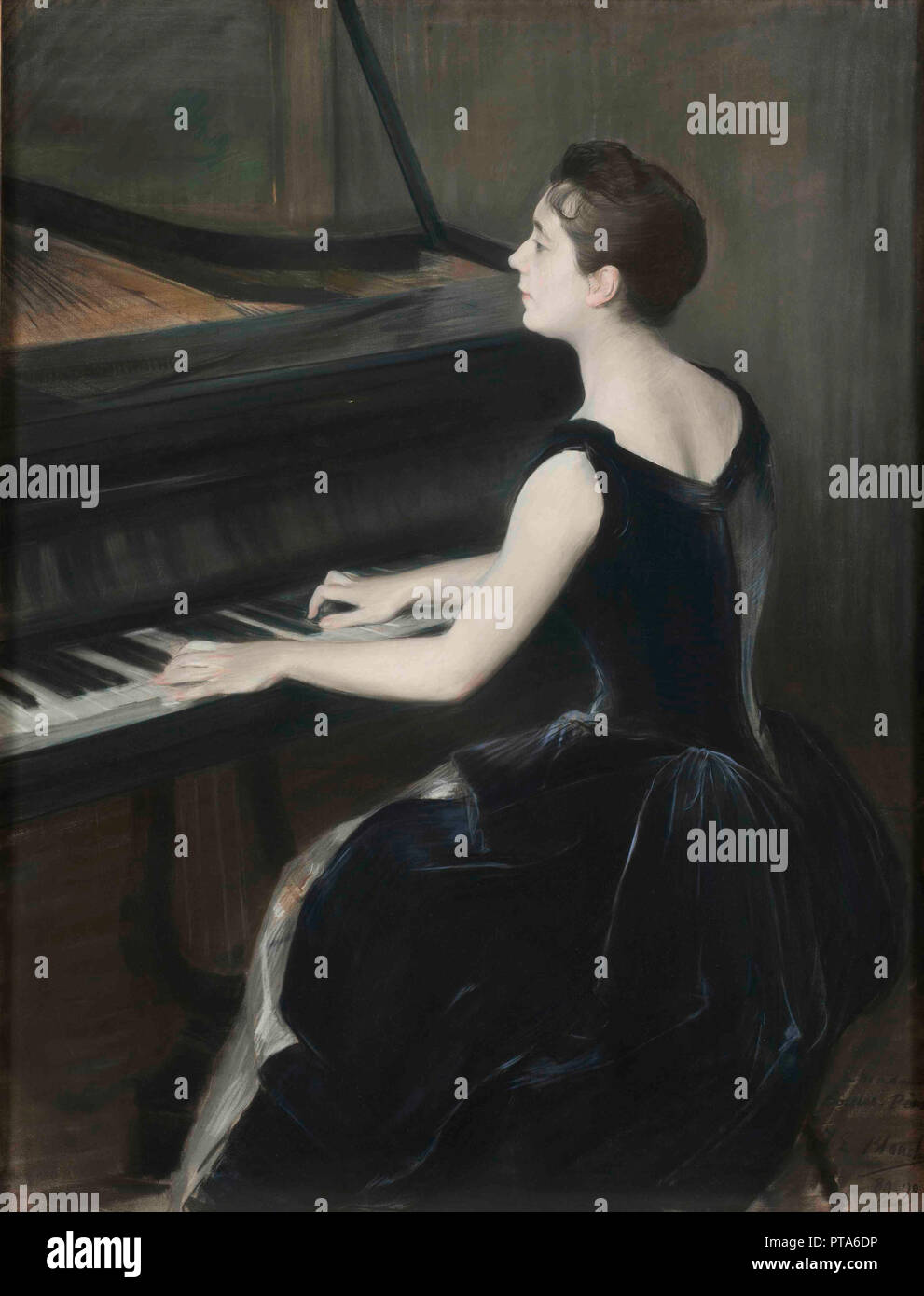 Porträt des Pianisten Léontine Bordes-Pène (1858-1924), 1889-1890. Schöpfer: Blanche, Jacques-Émile (1861-1942). Stockfoto