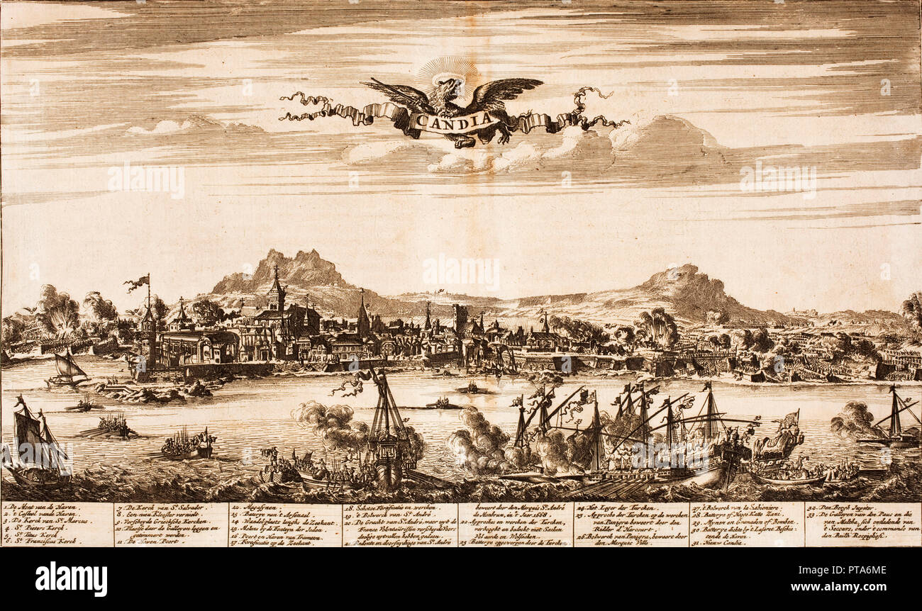 Schiffskampf während der Belagerung von Candia (Aus: Schauplatz des Krieges), 1675. Schöpfer: Anonym. Stockfoto