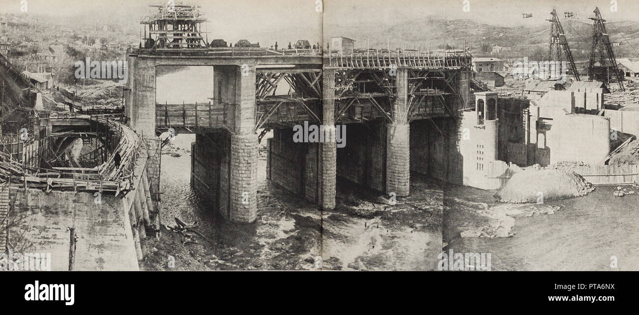 Rioni Wasserkraftwerk. Abbildung aus der UDSSR baut Sozialismus, 1933. Schöpfer: Lissitzky, El (1890-1941). Stockfoto