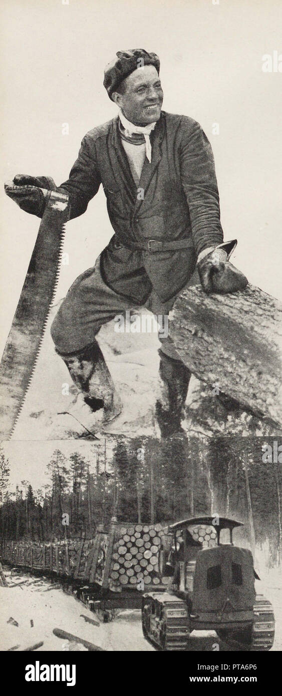 Das Bauholz für Westeuropa. Abbildung aus der UDSSR baut Sozialismus, 1933. Schöpfer: Lissitzky, El (1890-1941). Stockfoto