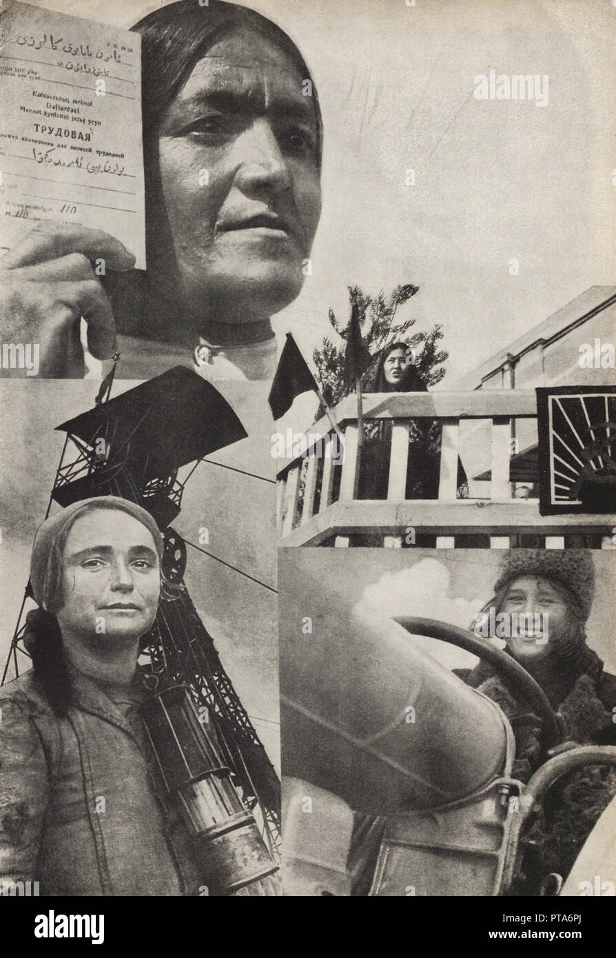 Sowjetischen Frau. Abbildung aus der UDSSR baut Sozialismus, 1933. Schöpfer: Lissitzky, El (1890-1941). Stockfoto