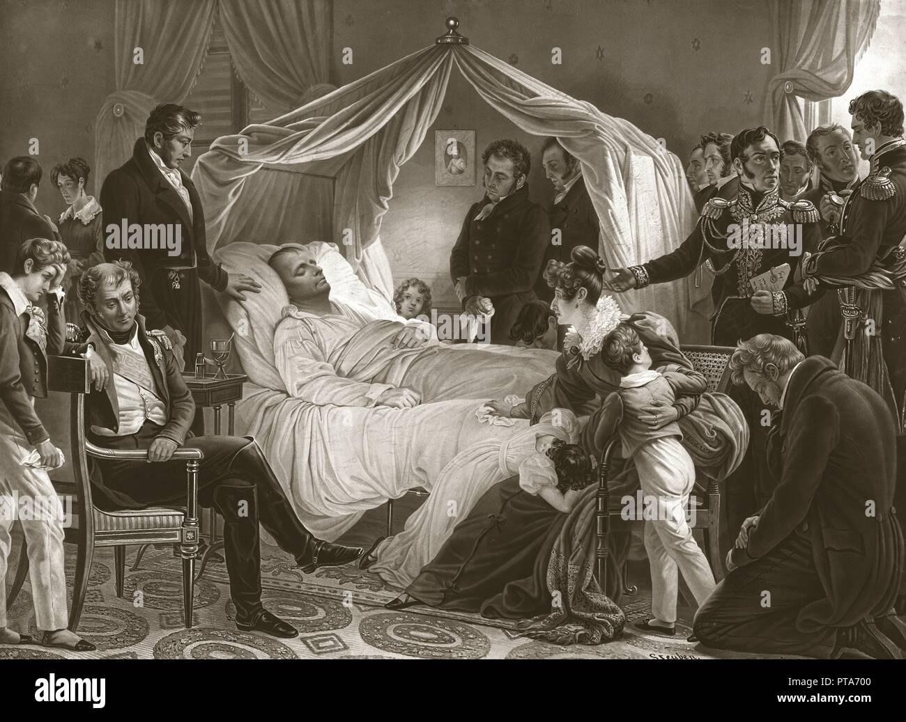 Napoleon auf seinem Sterbebett, 5. Mai 1821, Pub. (Gravur). Schöpfer: Carl von Steuben (1788 - 1856) nach. Stockfoto