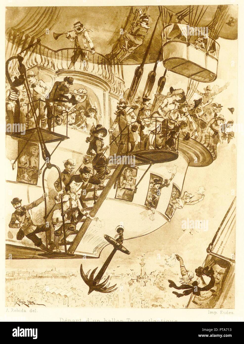 Départ d'un ballon Transatlantique, von Le Vingtieme Siecle, Pub. 1883 (Lithographie), 1883. Schöpfer: Albert Robida (1848 - 1926). Stockfoto