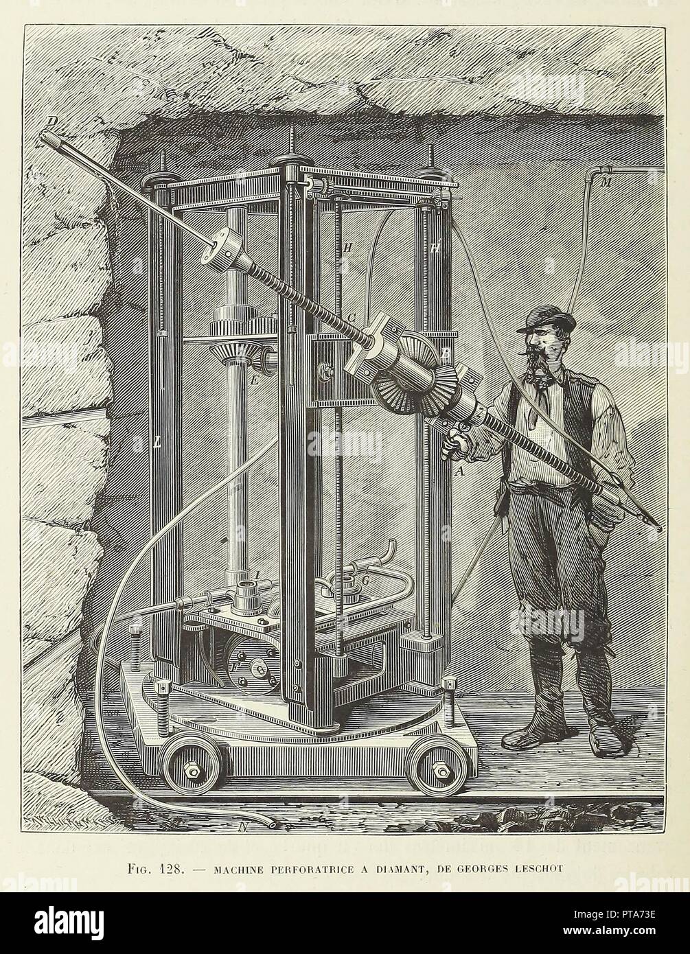 Diamant Bohr- Maschine entworfen von Georges Leschot, Pub. 1883 (Gravur), 1883. Schöpfer: Unbekannt. Stockfoto