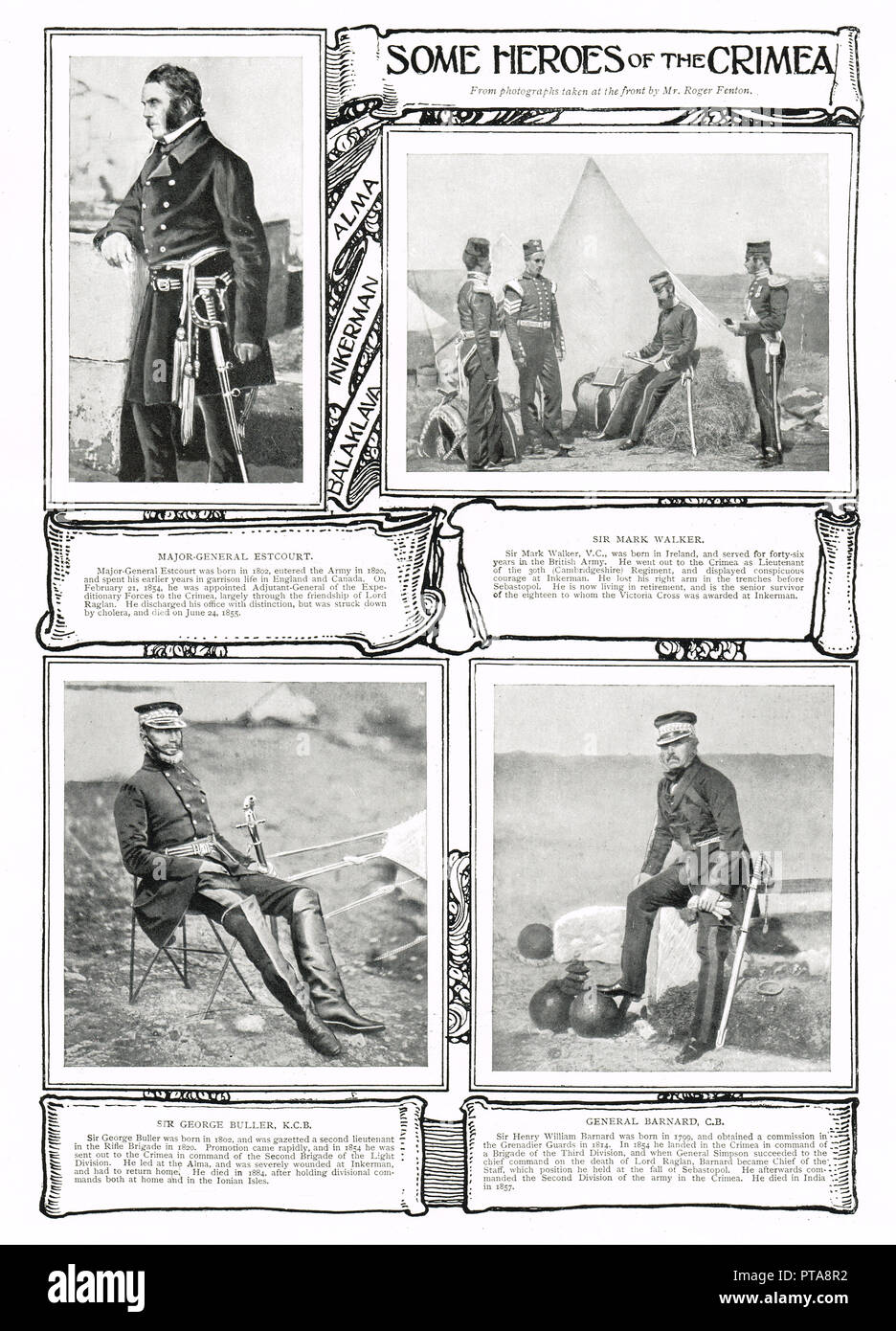 Helden der Krimkrieg, James Bucknall Bucknall Estcourt, Mark Walker VC, Sir George Buller, Sir Henry William Barnard, Fotos auf der vorderen Linie getroffen, während des Krimkrieges, von Roger Fenton Stockfoto