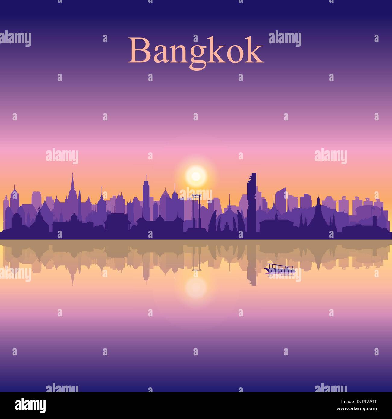 Die Stadt Bangkok Silhouette am Sonnenuntergang Hintergrund Vector Illustration Stock Vektor