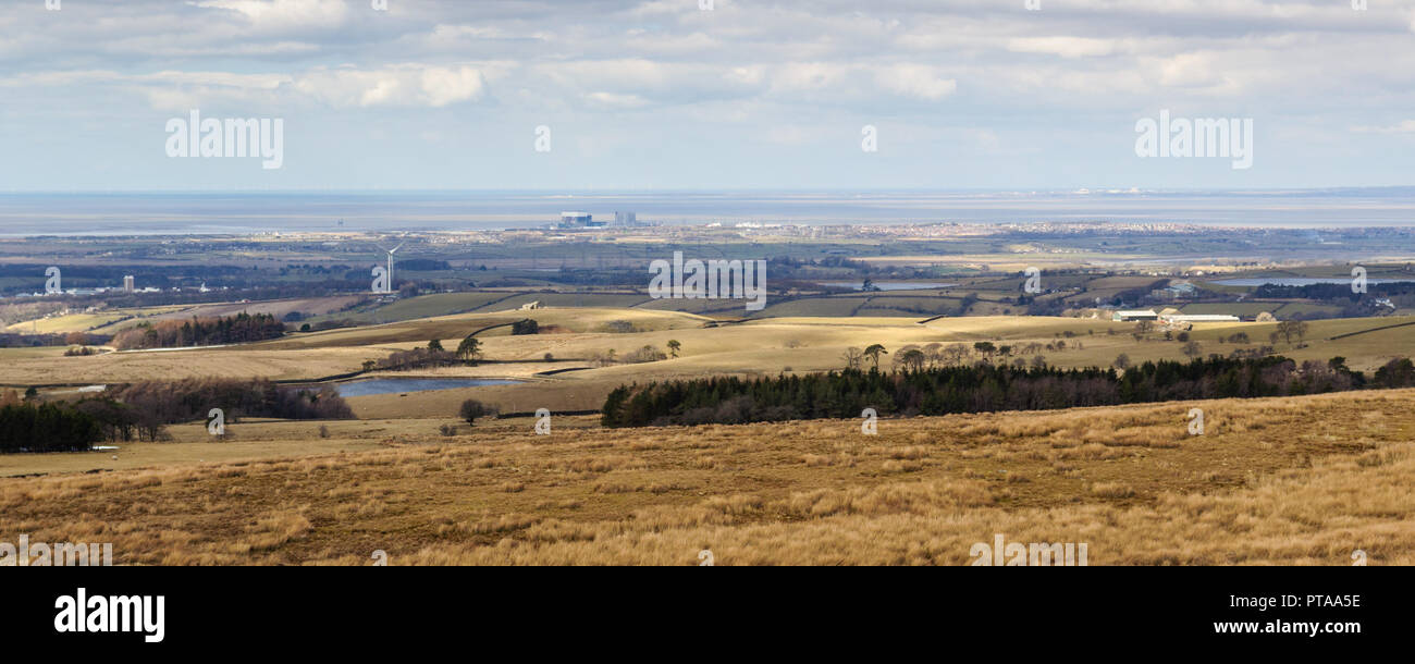 Den Ballungsraum von Lancaster, Morecambe und Heysham, von Heysham Kernkraftwerk dominiert, sitzt auf den Ufern von Morecambe Bay in Lancashire, wie Stockfoto