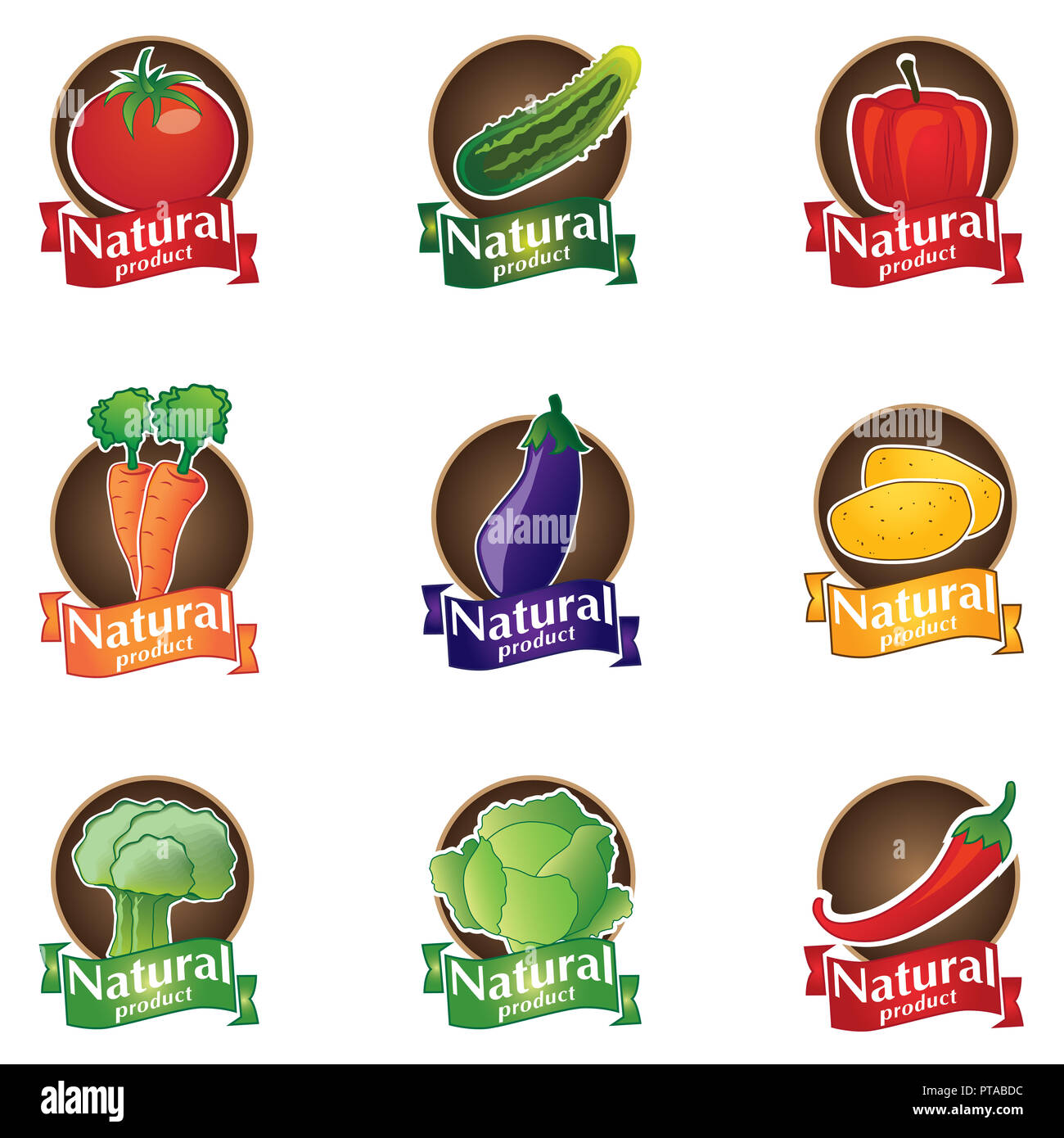 Set Vector Logo des natürlichen, ökologischen und gesunden Produkt Stockfoto