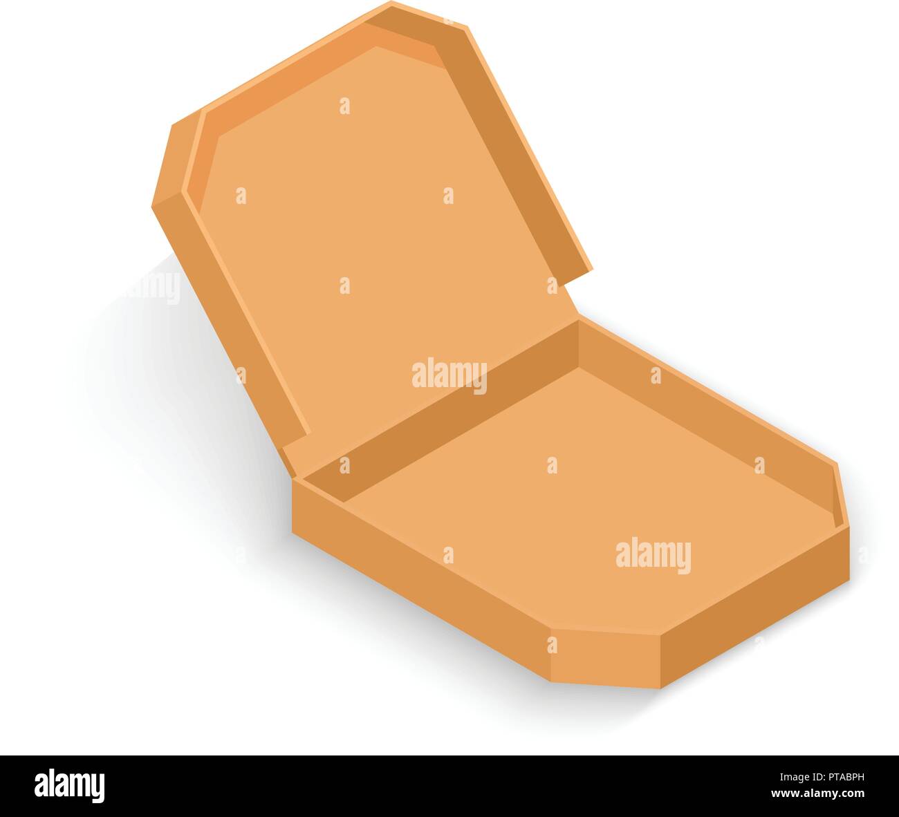 Realistische 3D-isometrische pizza Karton. Geöffnet. Stock Vektor