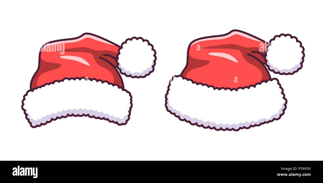 Santa Claus hat im flachen Stil. Vektor Cartoon Illustration, von Weihnachten Hüte mit Fell Pompon, niedliche Sticker Set. Isolierte hat für das Neue Jahr 2019 und Ch Stock Vektor