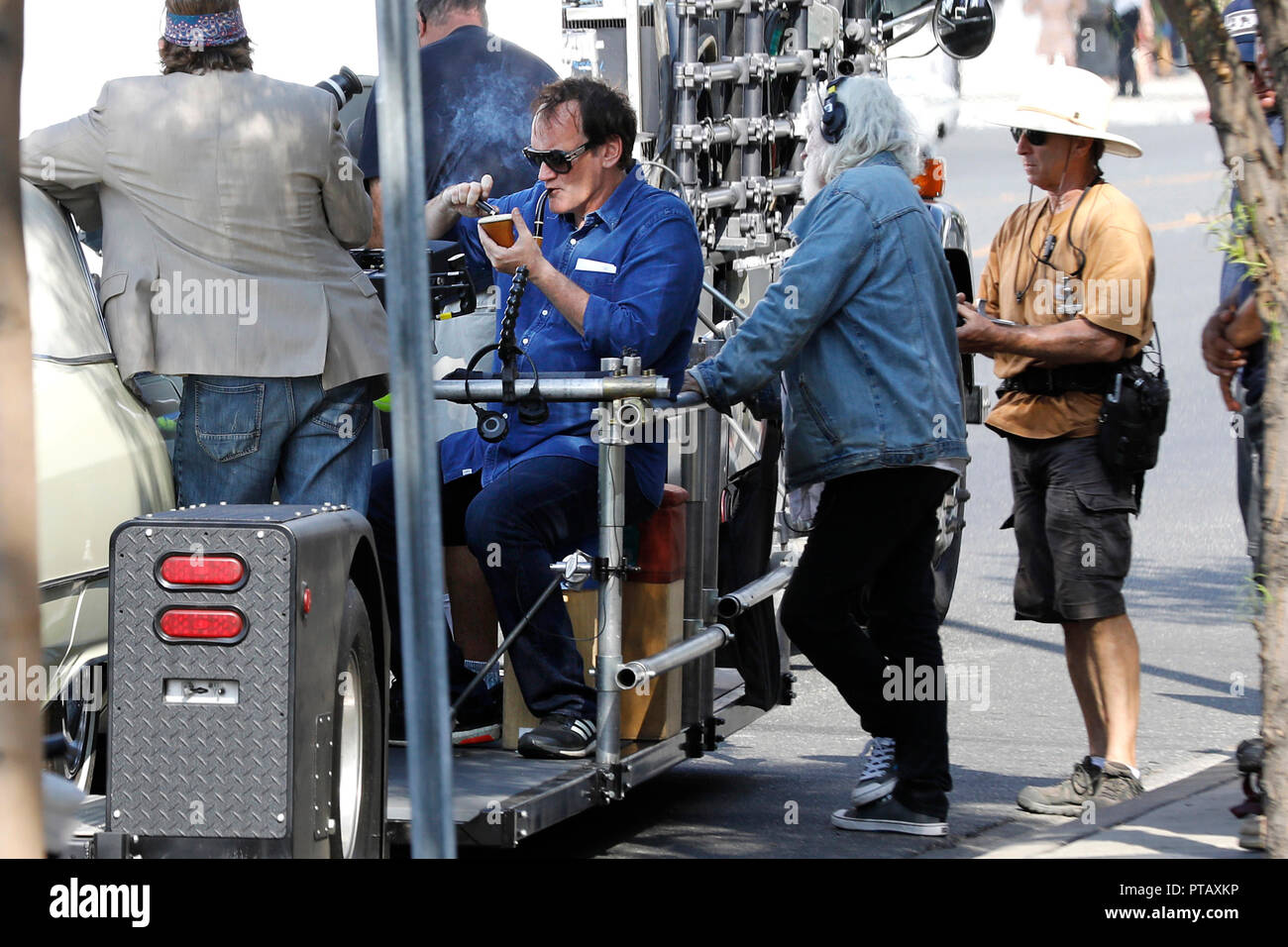 Quentin Tarantino ist der Satz 'Once Upon a Time in Hollywood" auf der Burbank Boulevard am 6. Oktober in Burbank, Kalifornien 2018 gesehen. Stockfoto