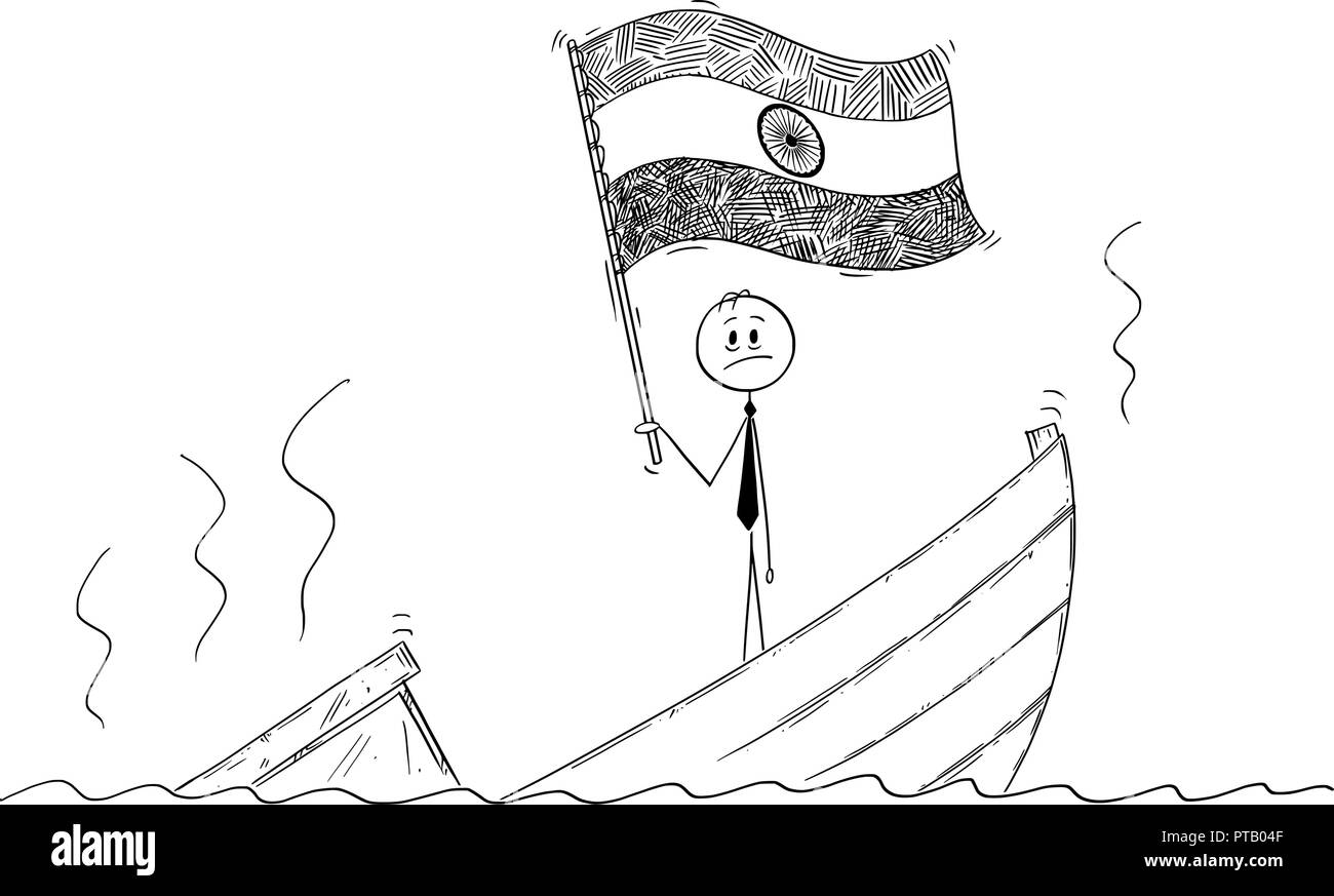 Cartoon von Politiker ständigen Deprimiert auf sinkendes Boot winken die Flagge der Republik Indien Stock Vektor