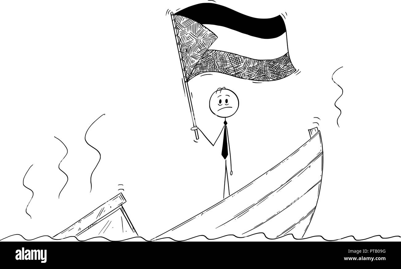 Cartoon von Politiker ständigen Deprimiert auf sinkendes Schiff mit der Flagge eines Staates Palästina Stock Vektor