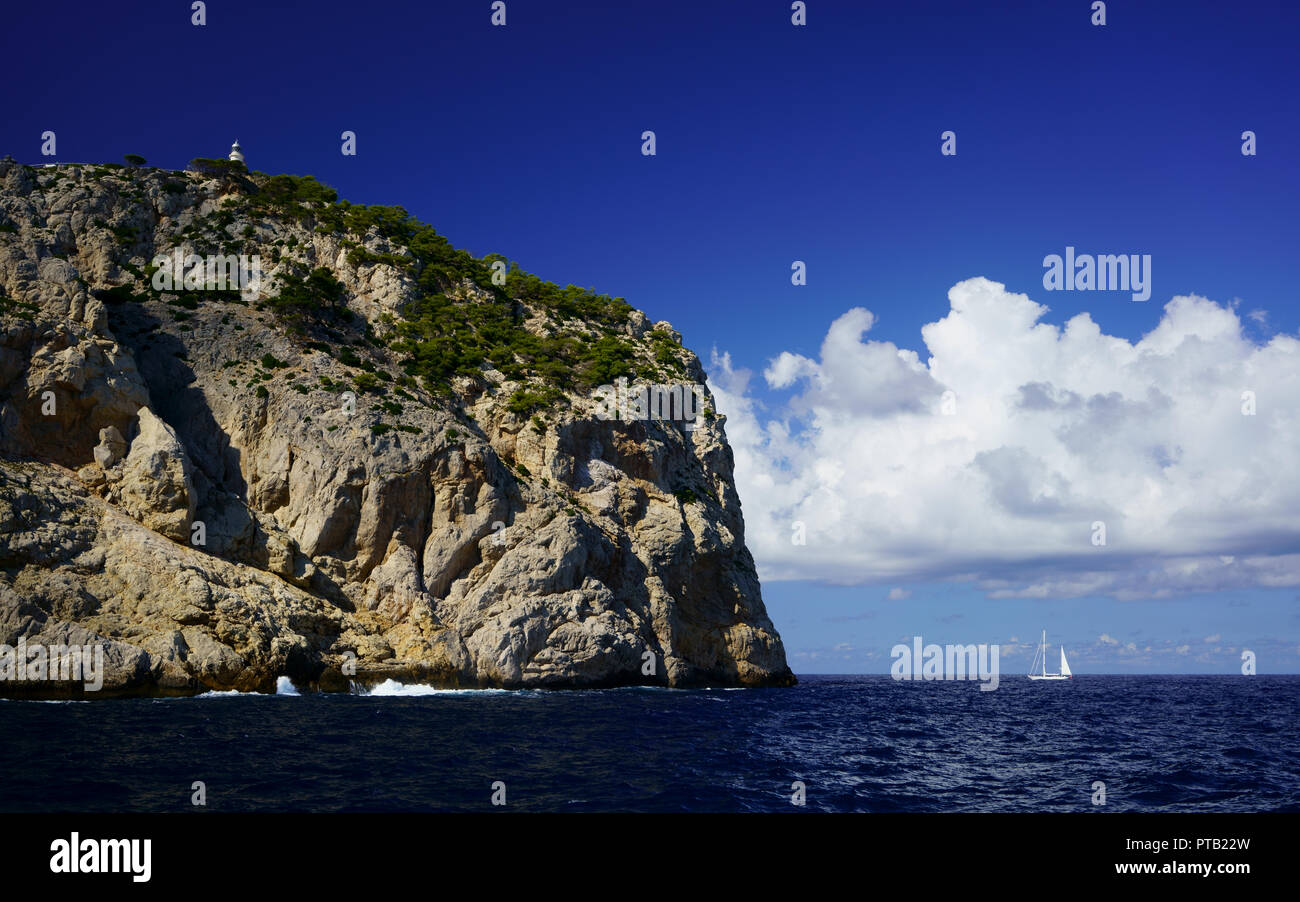 Cap de Formentor und die Formentor Leuchtturm, UNESCO-Weltkulturerbe, Balearen Insel Mallorca, Spanien Stockfoto