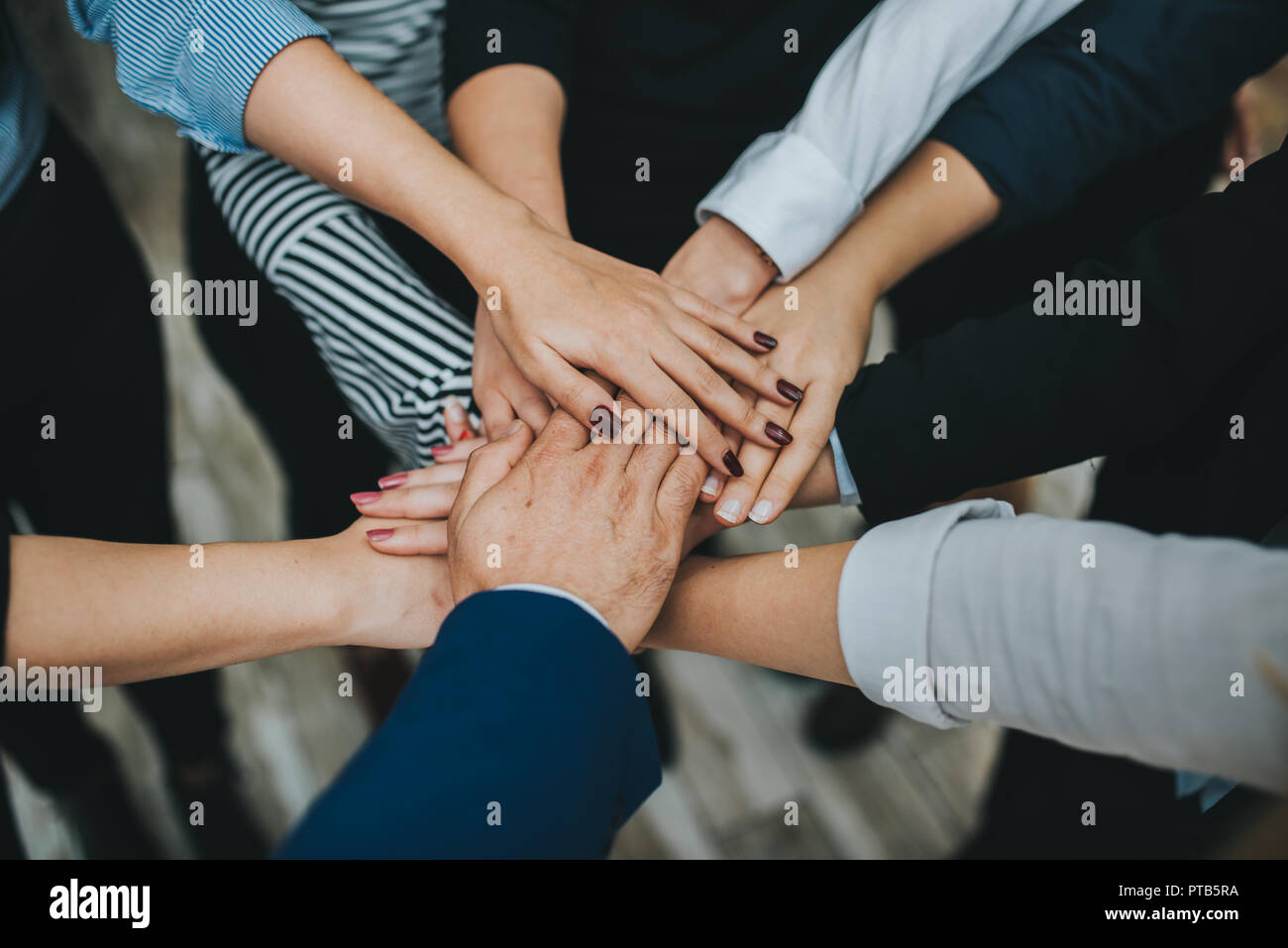 Gruppe von Geschäftsleuten Team Hand in Hand zusammen im Büro, Partner, Teamarbeit, Konzept, Stockfoto