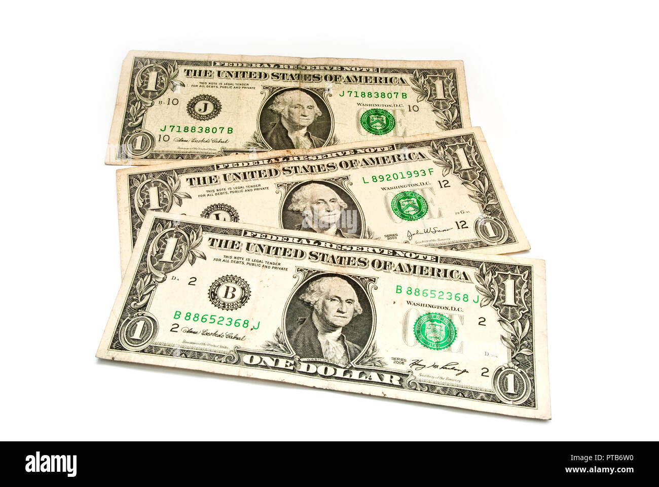 Amerikanische Dollar isoliert auf weißem Stockfoto