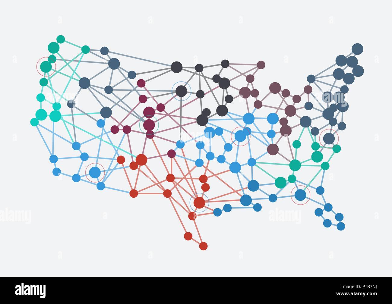 Abstrakte amerikanische Netzwerk mit Karte und Link Stock Vektor