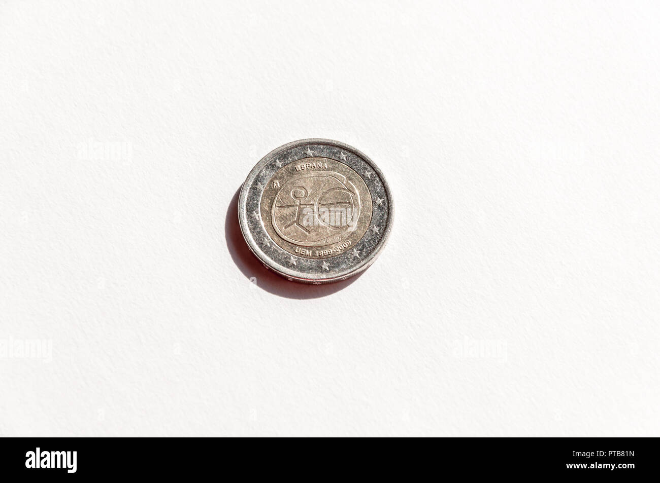 Euro Münze isolieren, weißer Hintergrund Stockfoto