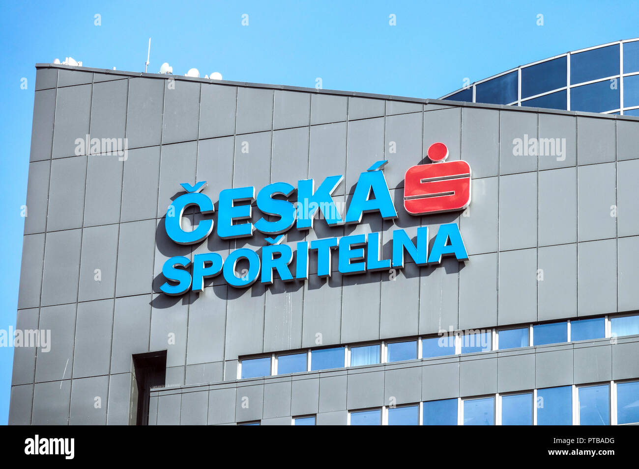 Die Ceska Sporitelna logo, zentrale Pankrac, Prag, Tschechische Republik Stockfoto