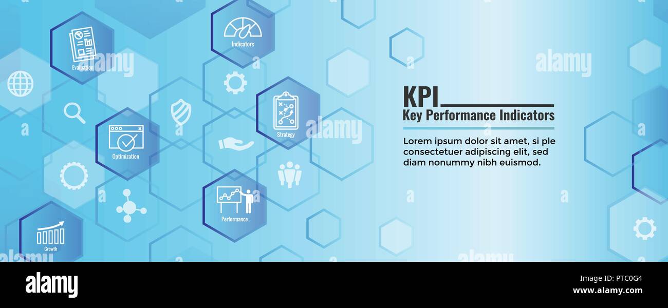 KPI-w Key Performance Indikatoren Web Header Banner und Icon Set Stock Vektor