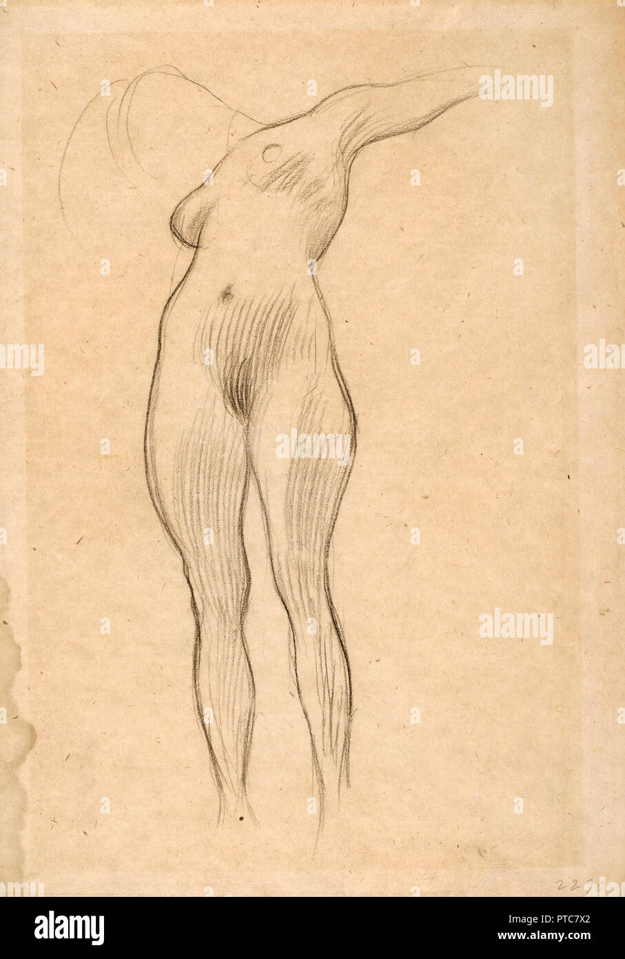 Gustav Klimt, schwebenden Frau mit ausgestrecktem Arm/Studium für Medizin, ca. 1900-1901 Schwarze Kreide auf braunem Papier, Albertina, Wien, Österreich. Stockfoto