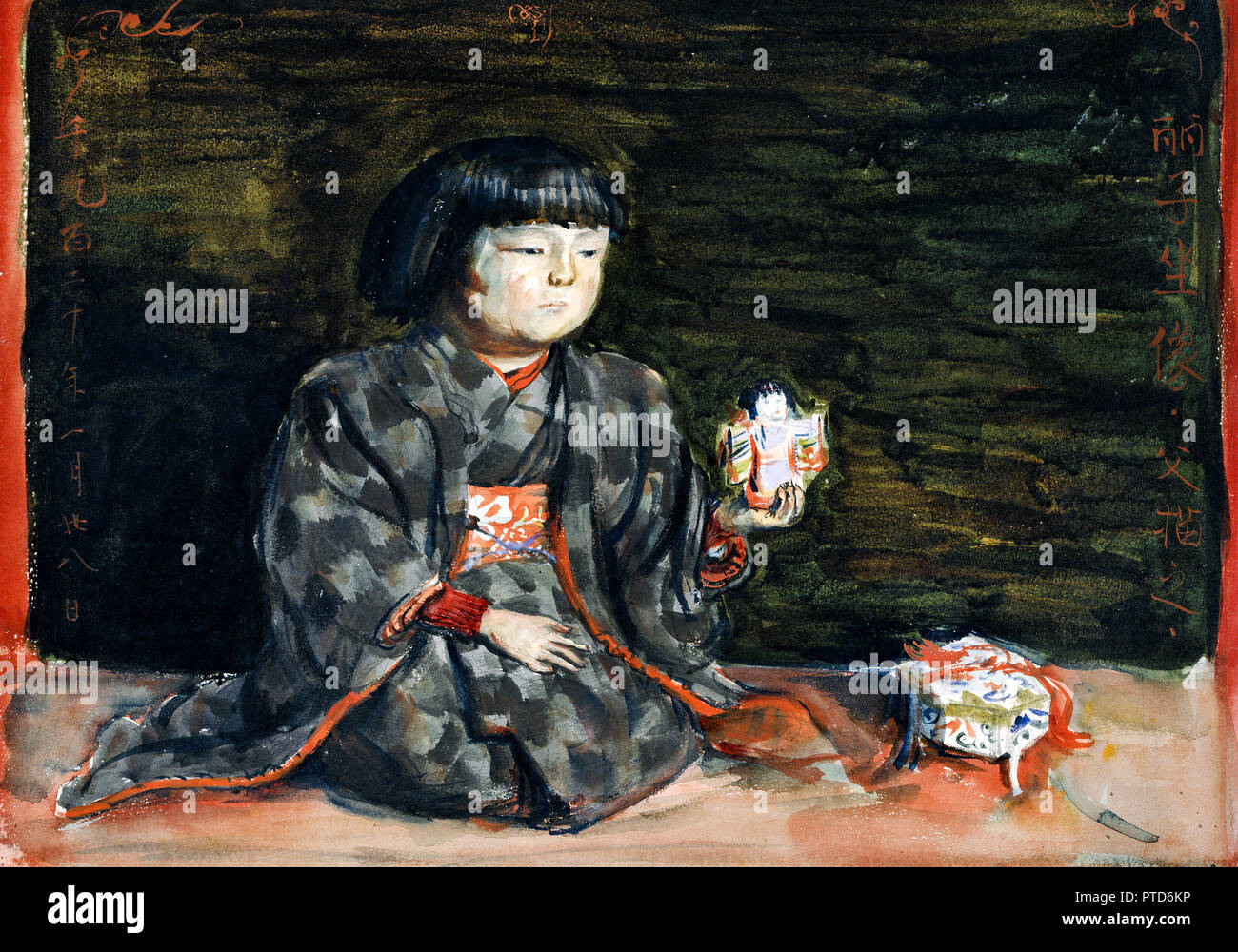 Ryusei Kishida, sitzenden Portrait von Reiko mit einer Puppe, 1920, Aquarell auf Papier, Bridgestone Museum of Art, Tokio, Japan. Stockfoto