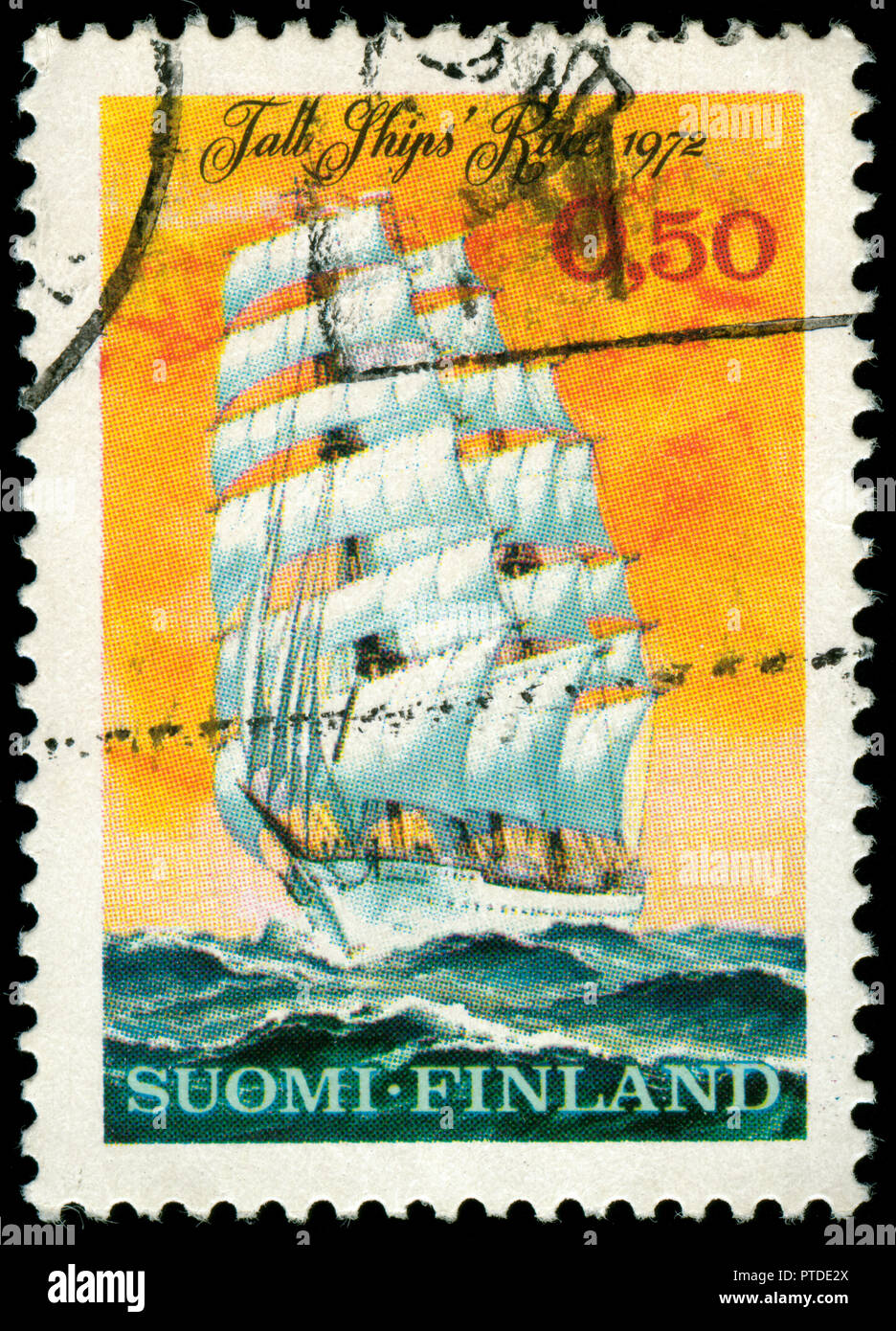 Poststempel Stempel aus Finnland in der Segelschule Schiff Race Serie 1972 ausgestellt Stockfoto