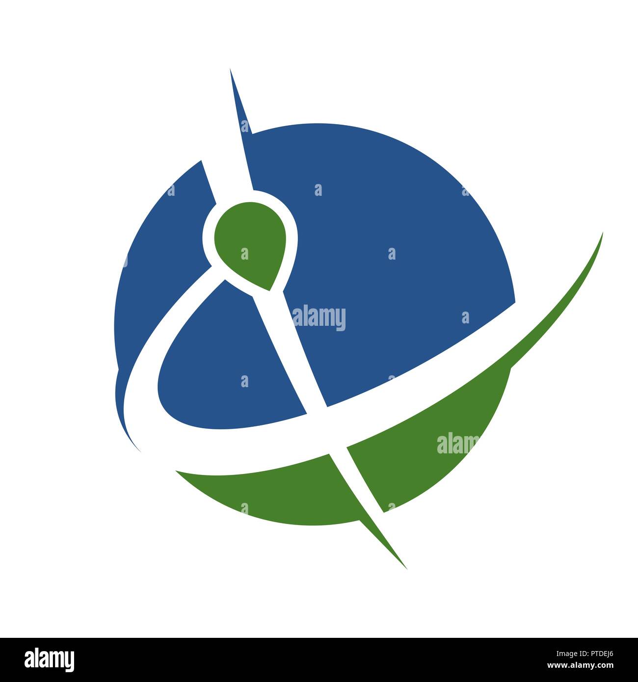 Abstrakte Kreis Karte Pin Swoosh Logo Design Element mit grün blau Farbe Stock Vektor