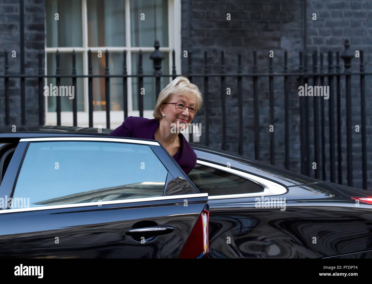 London, UK, 9. Oktober 2018, der Führer des Unterhauses und Herr Präsident des Rates, Der Rt Hon Andrea Leadsom MP kommt für die Kabinettssitzung in 10 Downing Street, London. Credit: Keith Larby/Alamy leben Nachrichten Stockfoto