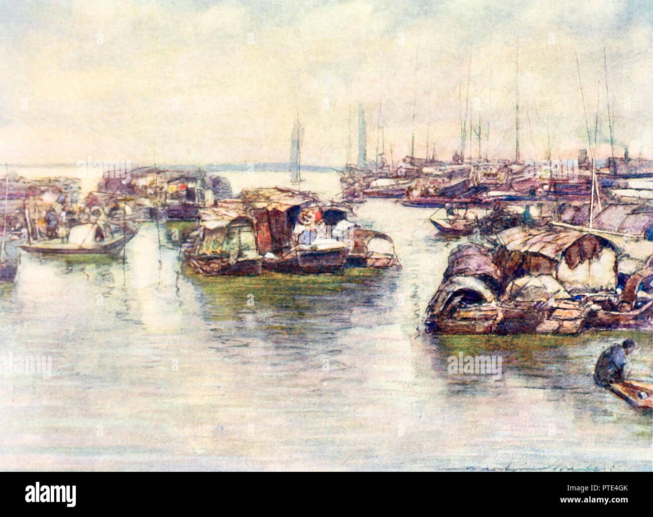 Sampans in China, ca. 1909 Stockfotografie Alamy