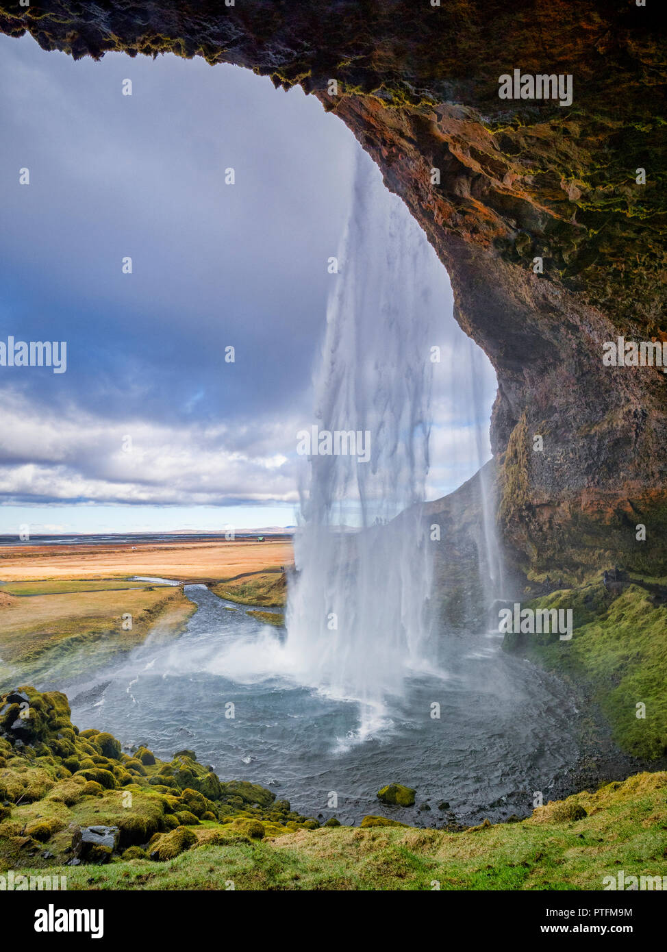 22. April 2018: South Island - Wasserfall Seljalandsfoss. Stockfoto