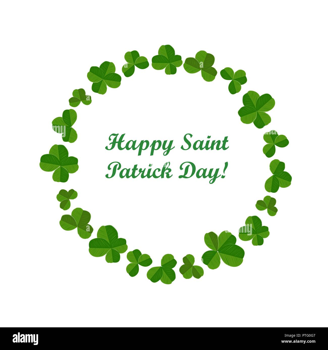 Happy St. Patrick's Day card, Illustration mit niedlichen Shamrock, Klee runden Rahmen. Vector Illustration Stock Vektor