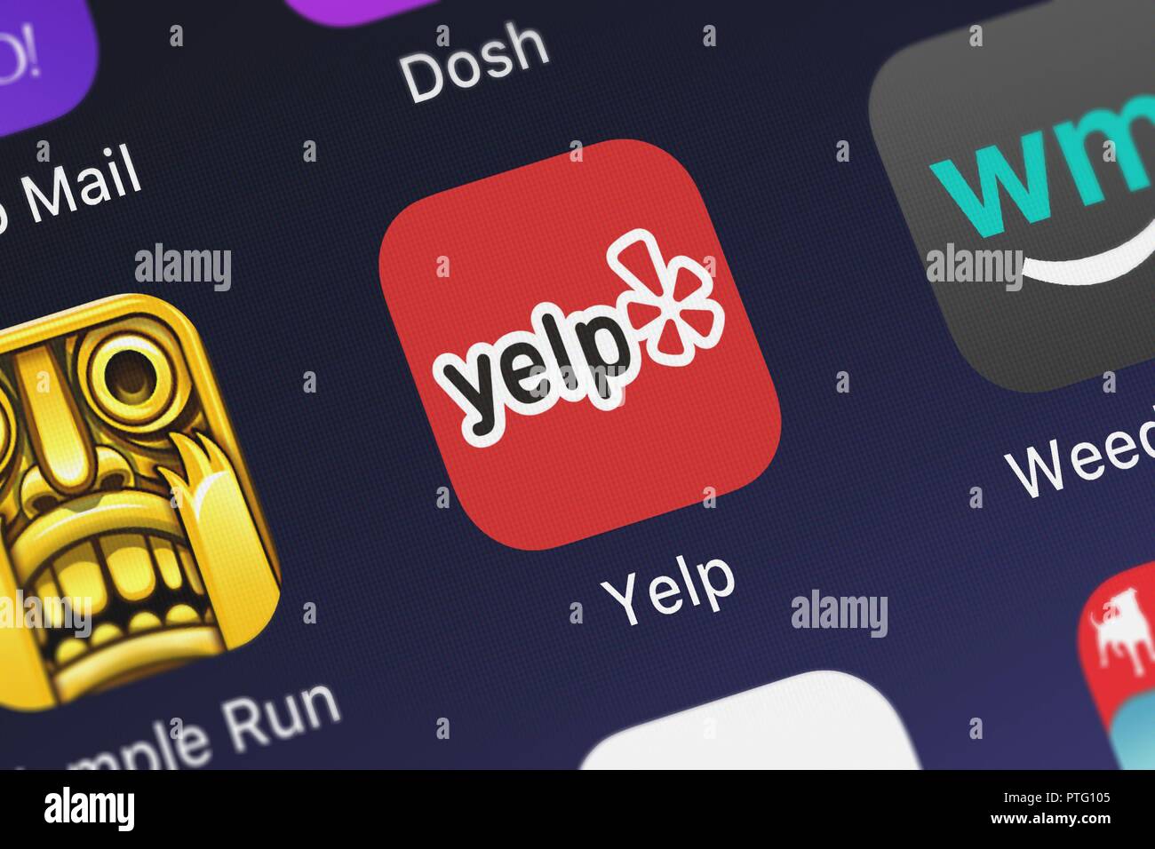 London, Großbritannien - 09.Oktober 2018: Der Yelp: Ihr lokaler City Guide mobile App von Yelp auf einem iPhone Bildschirm. Stockfoto
