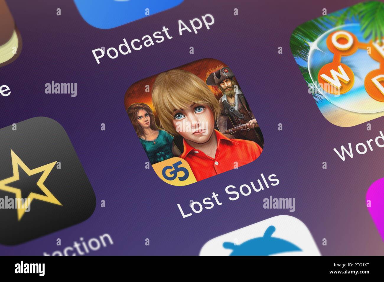 London, Großbritannien - 09 Oktober, 2018: Screenshot der G5 Mobile Entertainment AB app Verlorene Seelen: Zeitlos Fabeln. Stockfoto