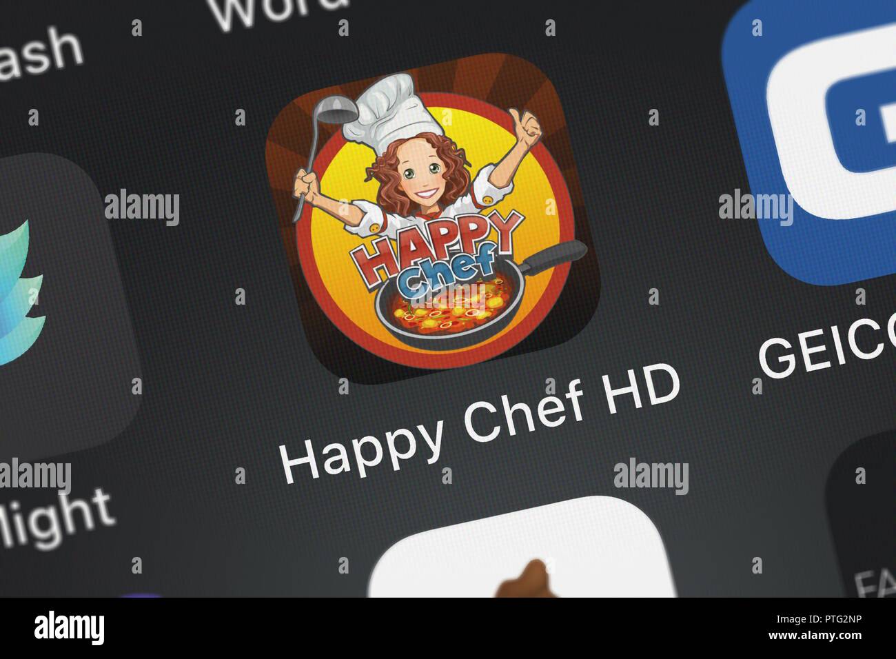 London, Großbritannien - 09 Oktober, 2018: Screenshot der mobile Nordcurrent's app Happy Chef HD. Stockfoto