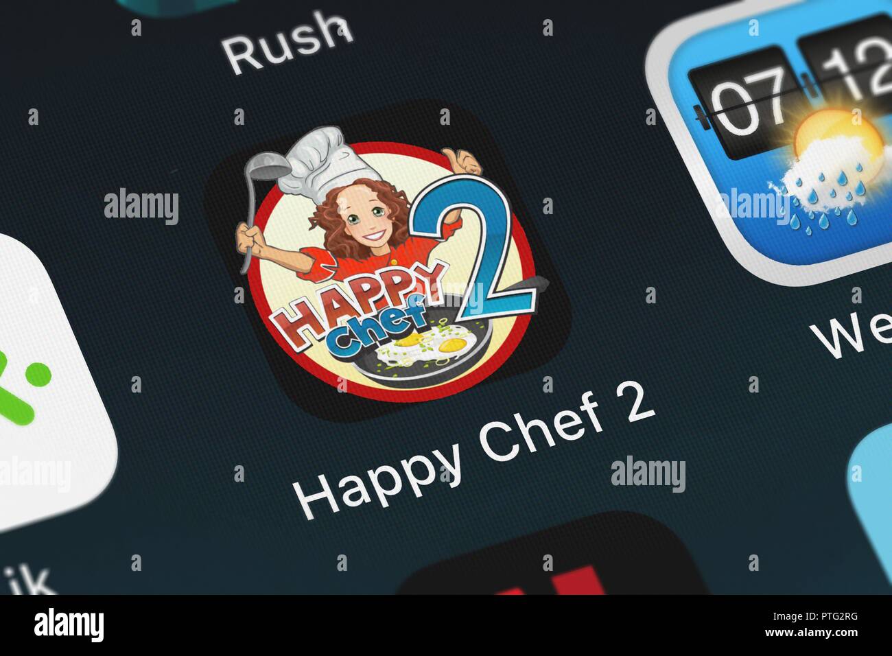 London, Großbritannien - 09.Oktober 2018: Screenshot der Happy Chef 2 mobile App von Nordcurrent Symbol auf einem iPhone. Stockfoto