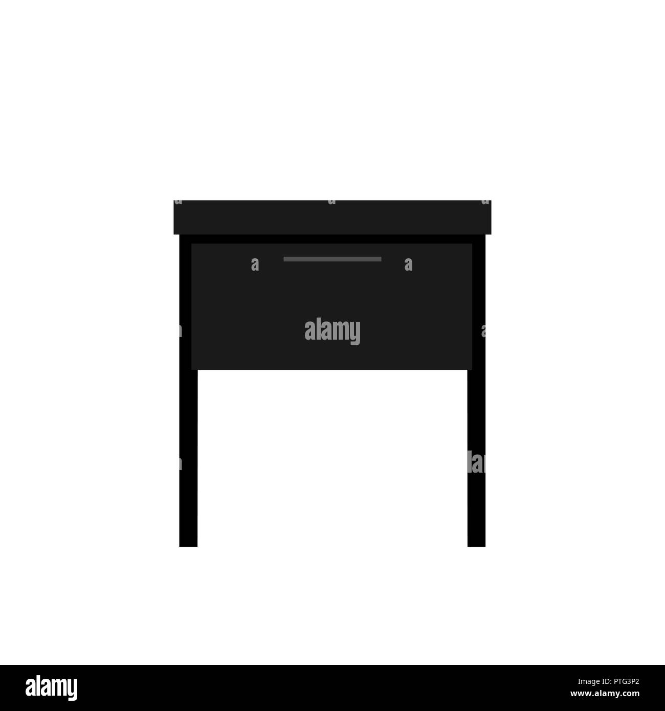 Nachttisch, Nachttisch, Tisch mit Schublade, ein Stück der Inneneinrichtung, Möbel. Schwarze palette Stock Vektor