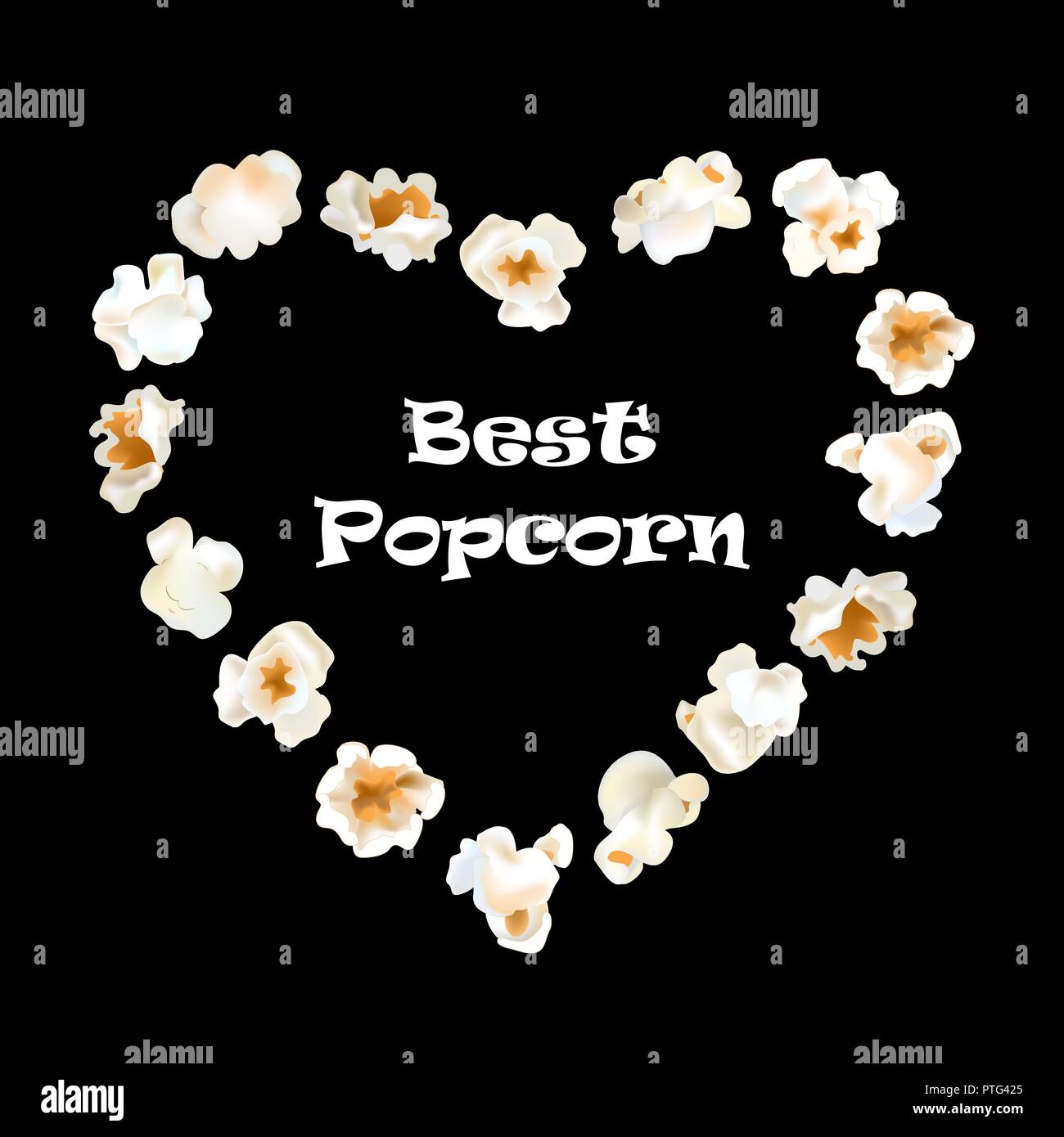 Popcorn Herzform Rahmen. Kino nacht Vorlage im realistischen Stil. Schwarzen Hintergrund. Isolierte Vector Illustration Stock Vektor