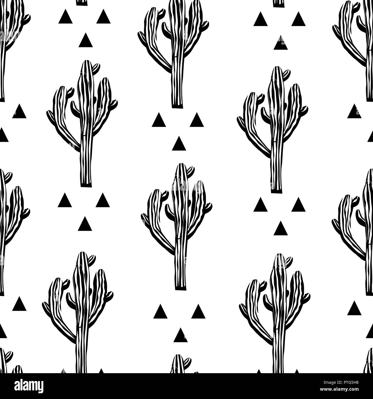 Cactus nahtlose Vektor Muster mit Saguaro und abstrakte triangless. Kakteen Stoff print Design. Saftige textile Oberfläche. Hand gezeichnet Vektor Lllustrat Stock Vektor