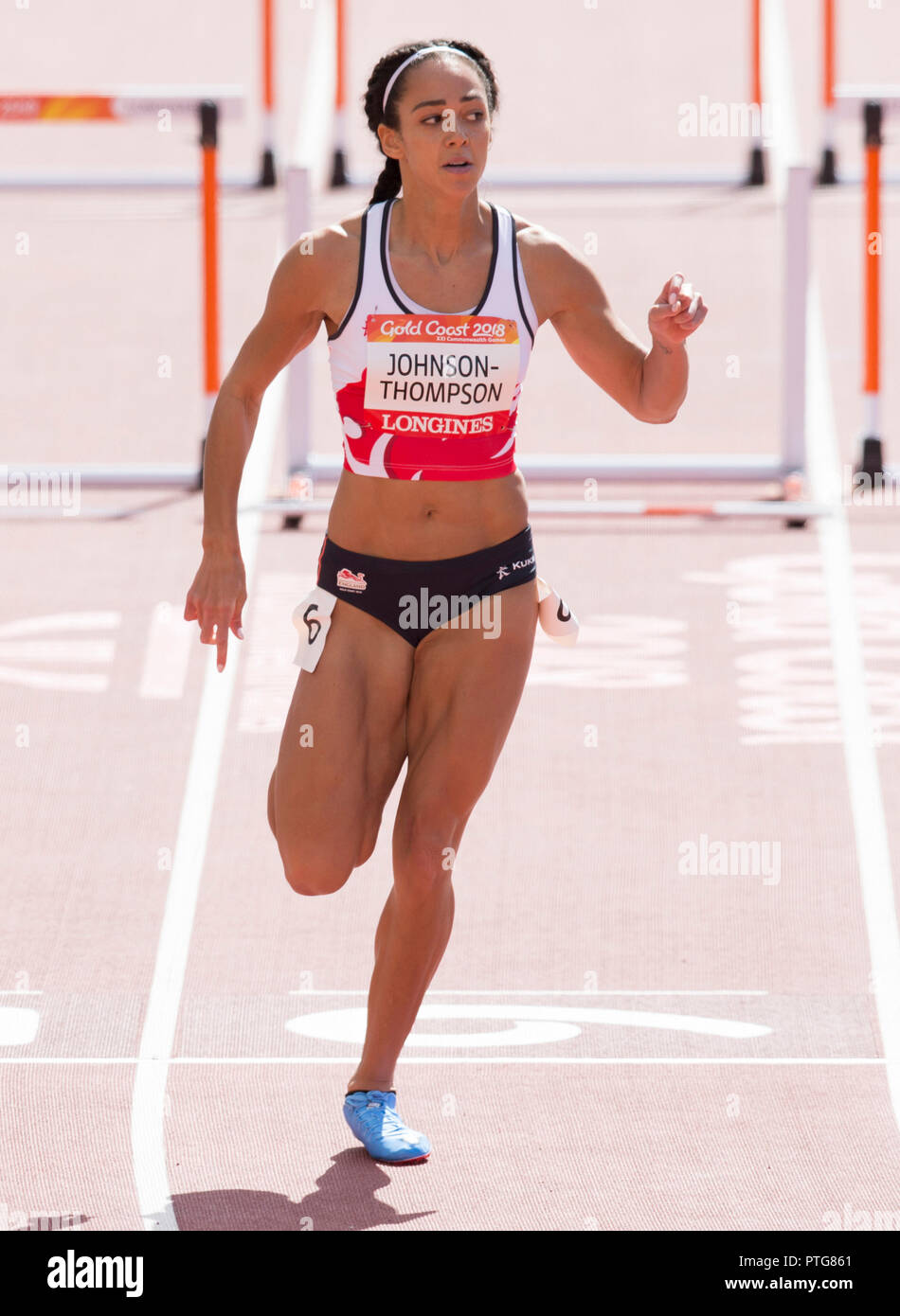 GC 2018 KATARINA JOHNSON THOMPSON IM SIEBENKAMPF HÜRDEN BILD JEREMY SELWYN 12/04/2018 Stockfoto