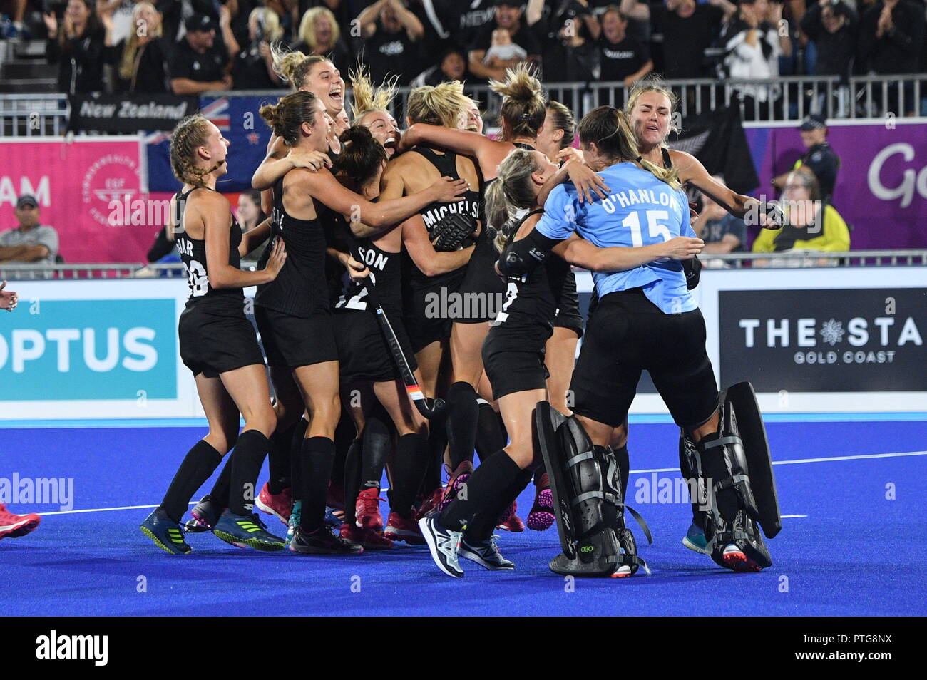 Die 2018 Commonwealth Games Gold Coast England vs NZL Mädchen Hockey England heraus Absturz auf Sanktionen Bild Jeremy Selwyn Stockfoto