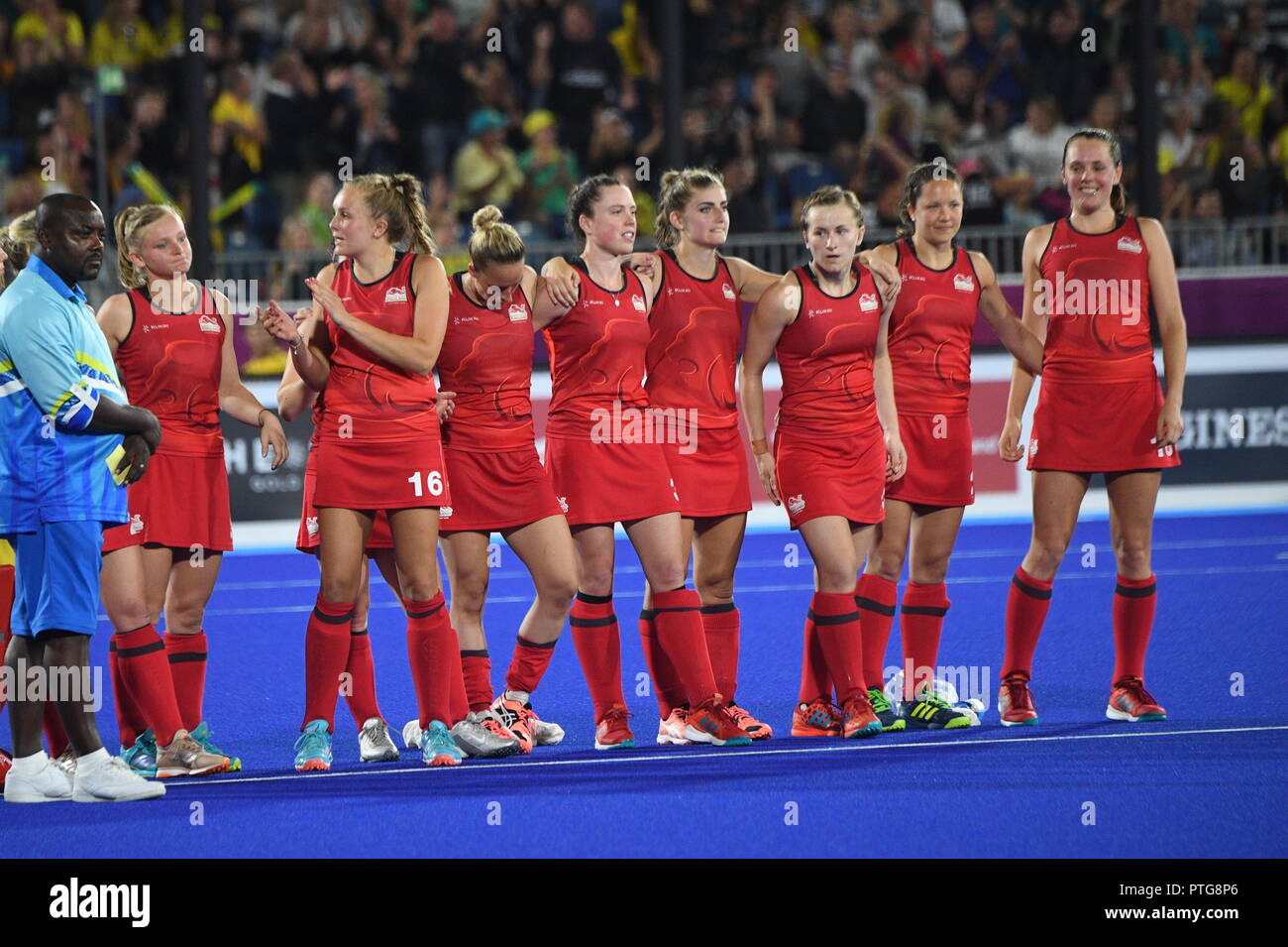 Die 2018 Commonwealth Games Gold Coast England vs NZL Mädchen Hockey England heraus Absturz auf Sanktionen Bild Jeremy Selwyn Stockfoto