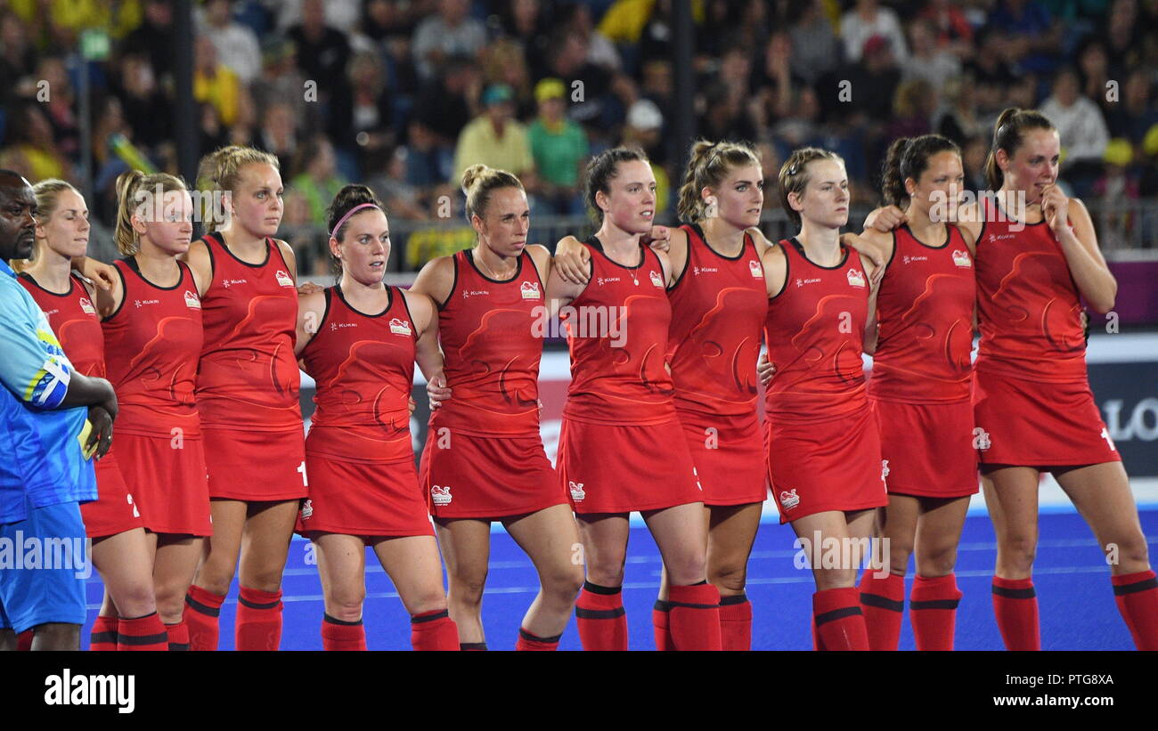 Die 2018 Commonwealth Games Gold Coast England vs NZL Mädchen Hockey England heraus Absturz auf Sanktionen Bild Jeremy Selwyn Stockfoto