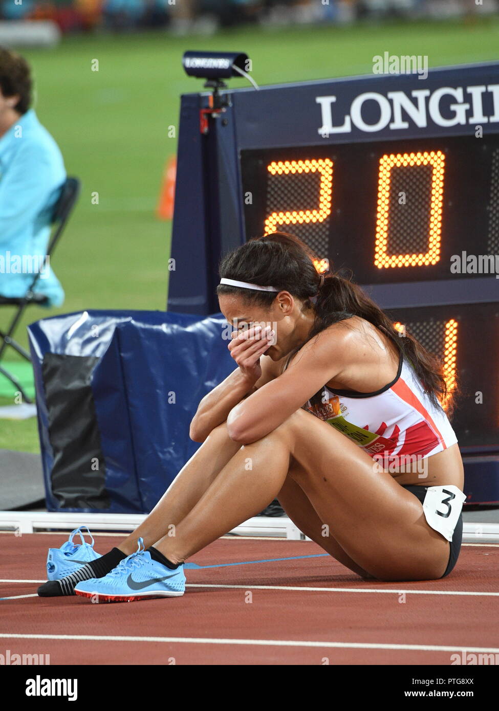 Die 2018 Commonwealth Games Gold Coast Katrina Johnson Thompson in der Frauen Heptathalon 800 m heute Bild Jeremy Selwyn Stockfoto