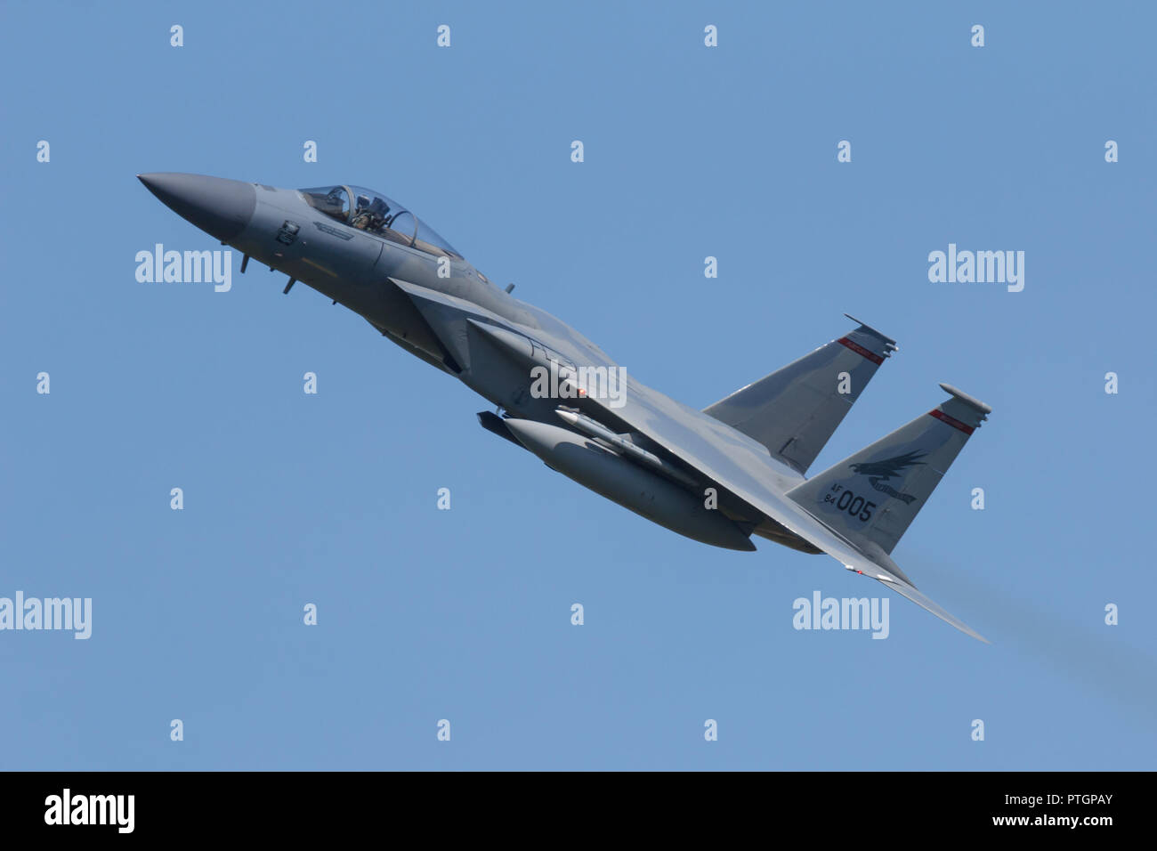 Leeuwarden, Niederlande 18. April 2018: einem USAF F-15 von 142 Redhawks Fighter Wing während der Frisian Flag Übung Stockfoto