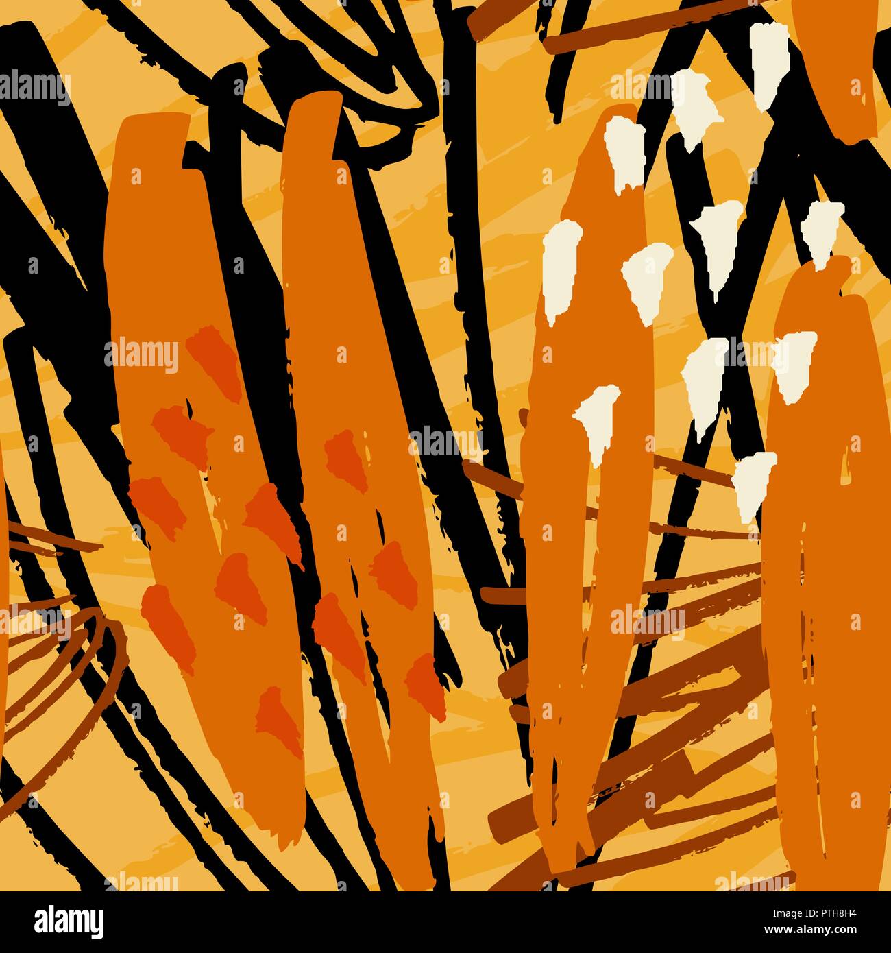 Zusammenfassung nahtlose Muster mit der Hand Formen und Texturen in Orange, Gelb und Braun auf leichte Creme Hintergrund dargestellt. Wand, Grußkarte, p Stock Vektor