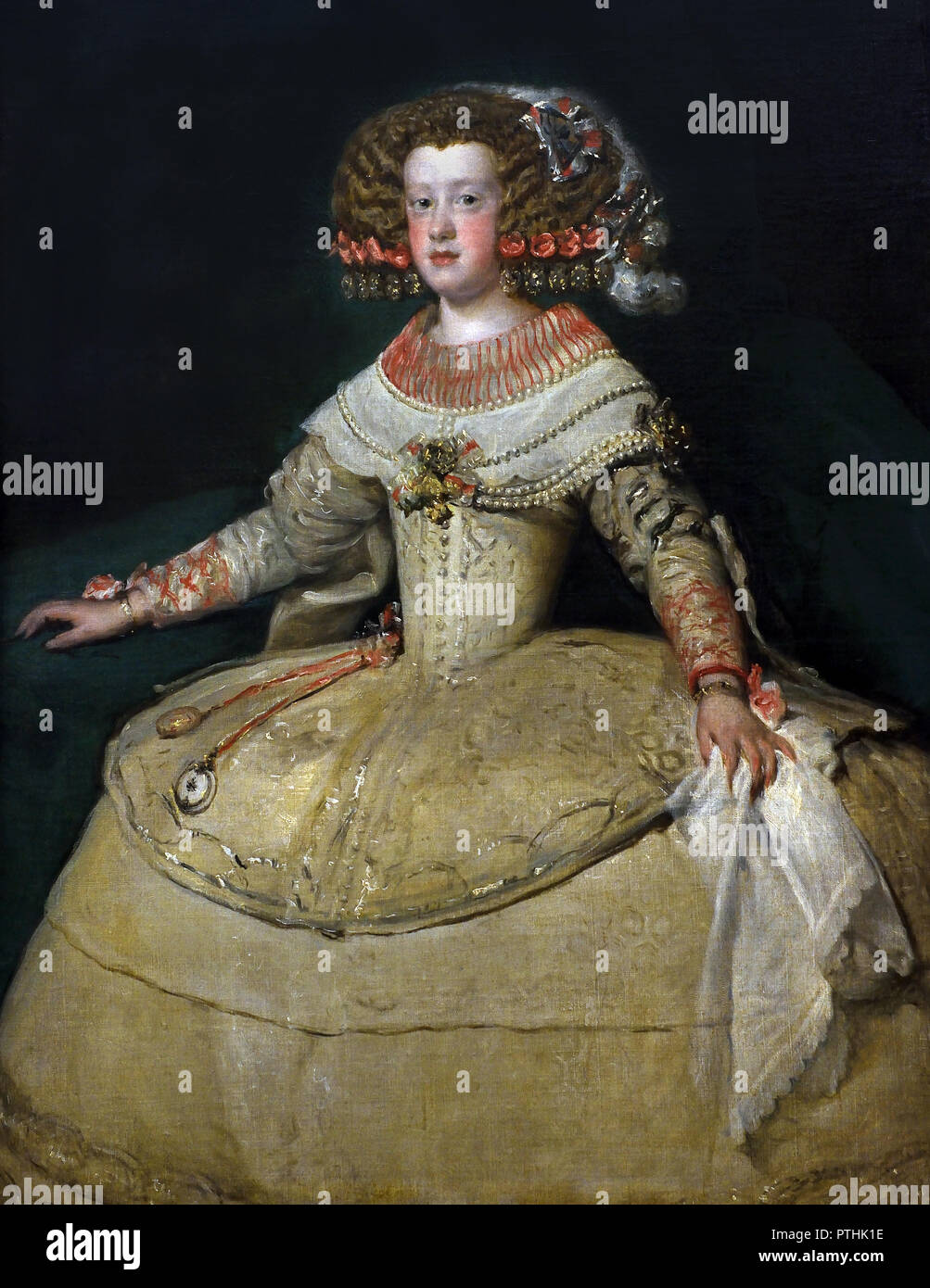 Königin Maria Anna von Spanien in leuchtend roten Kleid (1635-1696) Diego Velázquez (1599 - 1660) 17., Jahrhundert, Spanien, Spanisch, Stockfoto