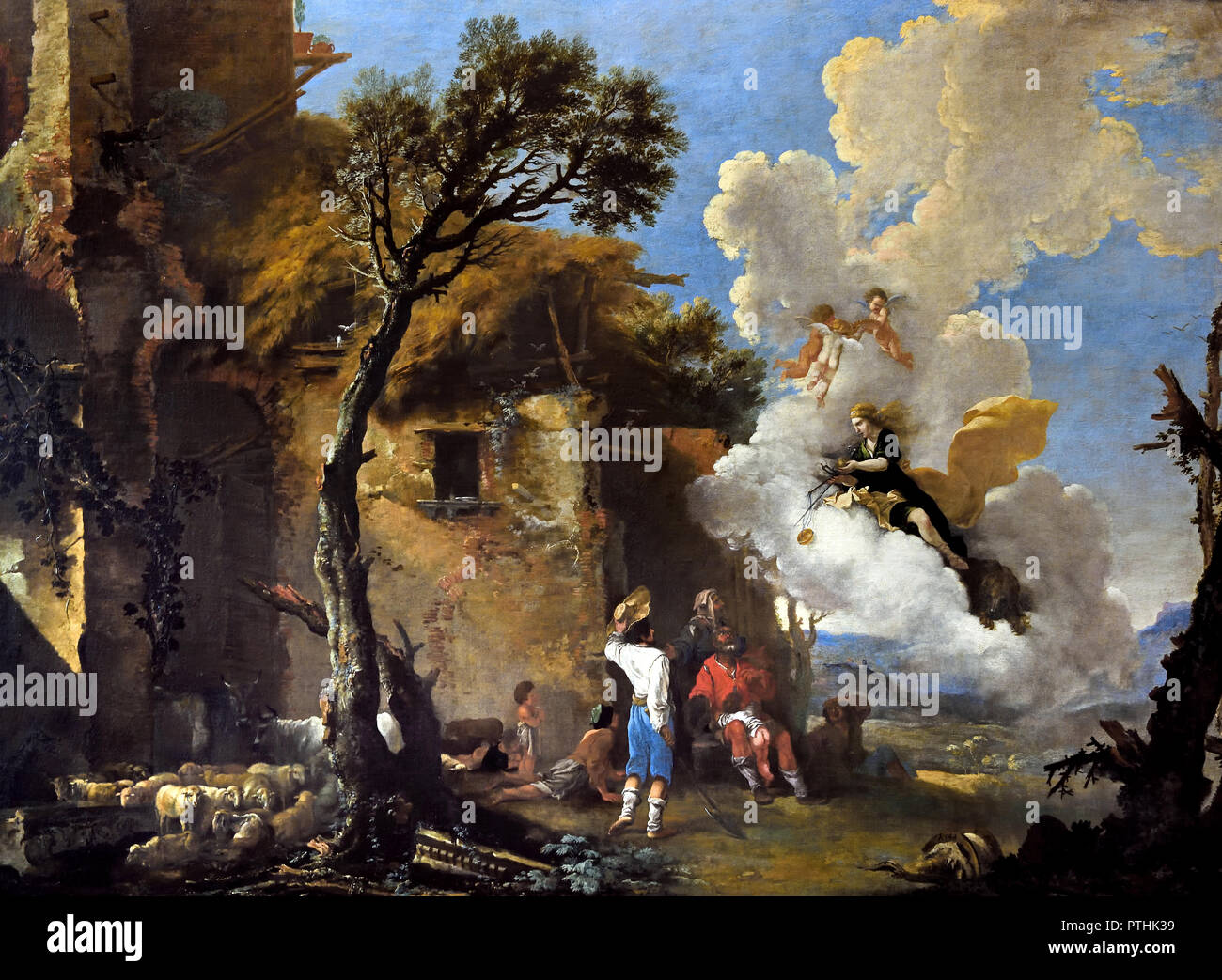 Die Rückkehr von Astraea 1640-1645 (Göttinnen Gerechtigkeit) Salvator Rosa, 1615 - 1673, italienischer Barock Maler, Dichter, Grafiker, der in Neapel, Rom und Florenz, Italien aktiv war. Stockfoto