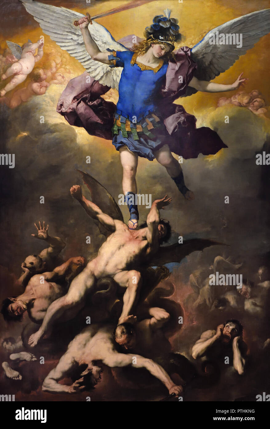 Erzengel Michael, stürzt die abtrünnigen Engel 1660/1665 Luca Giordano 1634-1705 Italien, Italienisch. Stockfoto