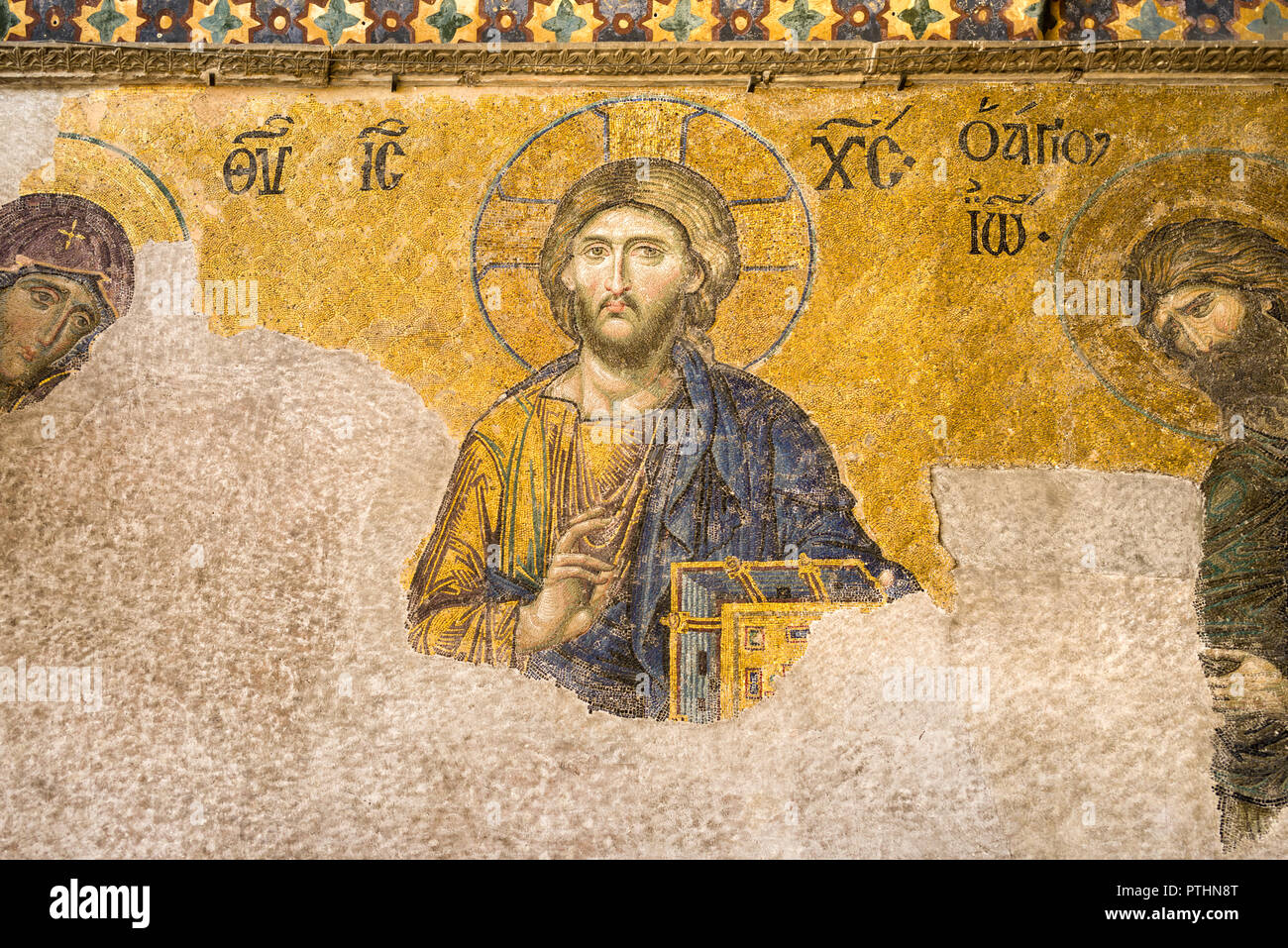 13. jahrhundert Deisis Mosaik Panel der Darstellung Christi in der Hagia Sophia obere Galerie, Istanbul, Türkei Stockfoto